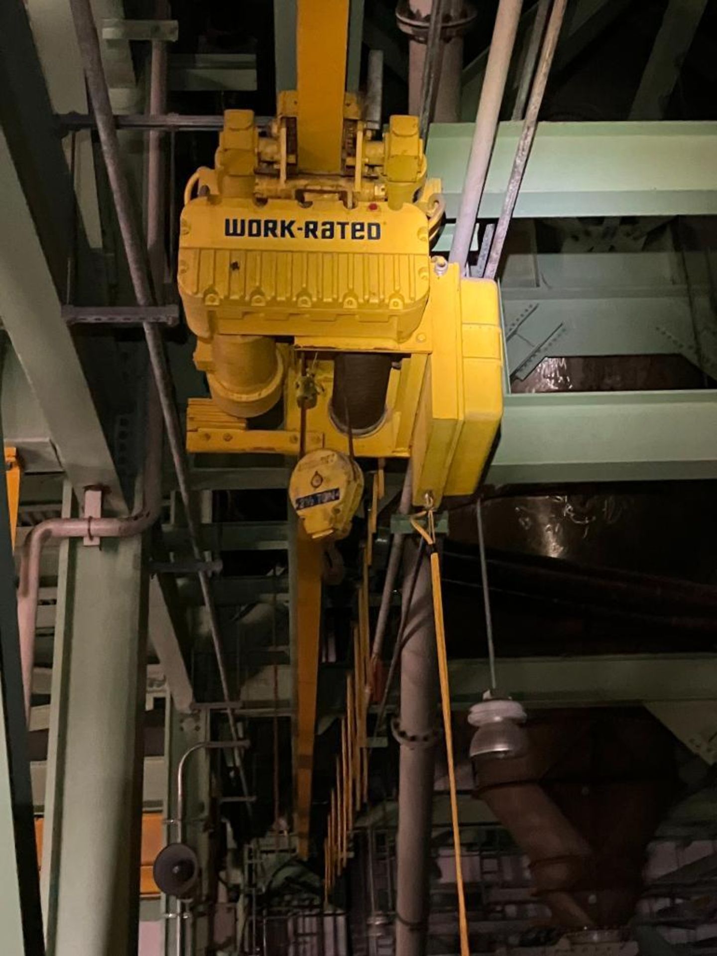 WRIGHT 2-1/2-TON SINGLE RAIL OVERHEAD CRANE, ELECTRIC CABLE HOIST, PENDANT TYPE, APPROX. 90' OF RAIL