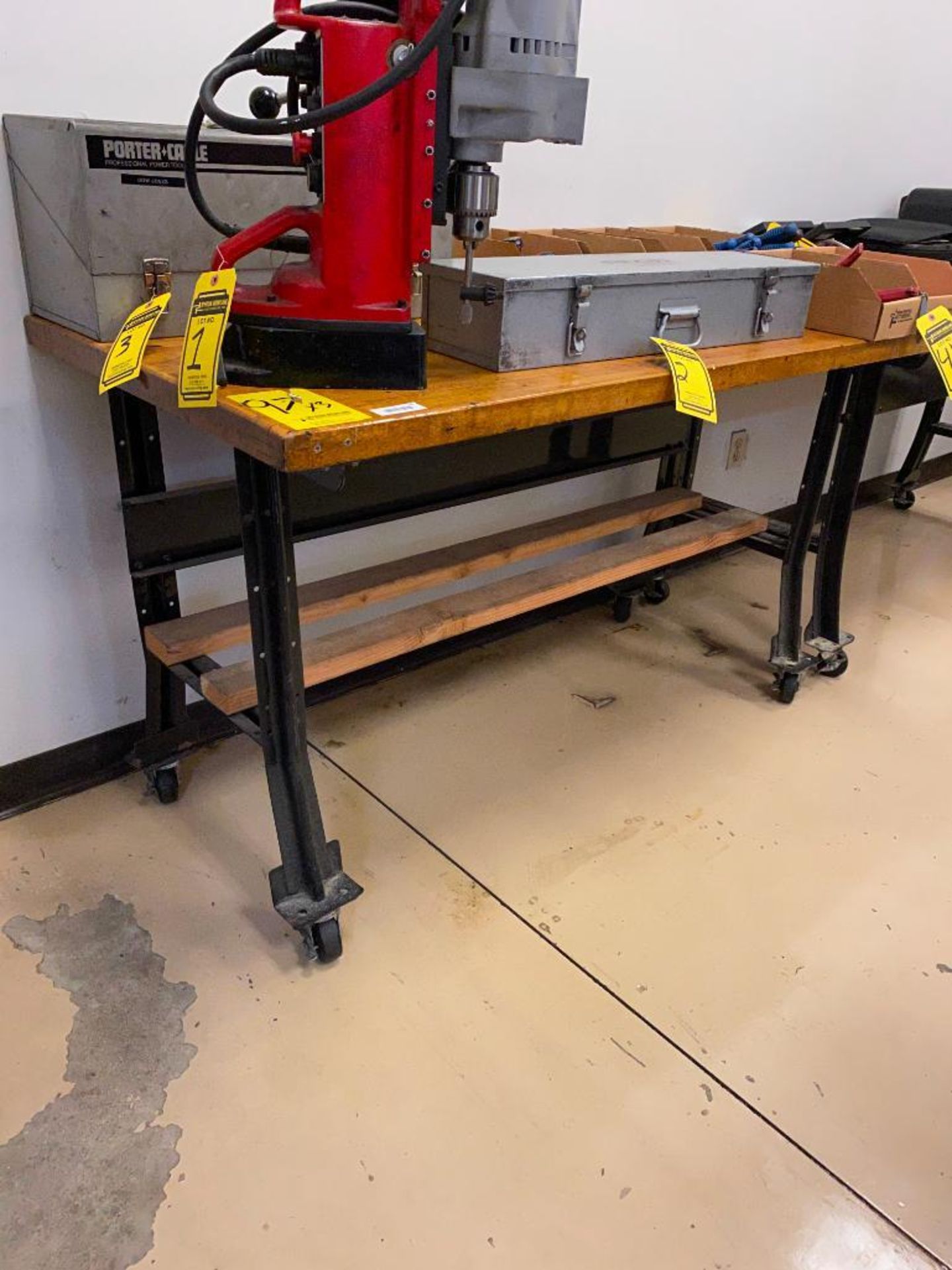 (3) 5' X 30" ROLLING WOOD TOP WORKBENCHES