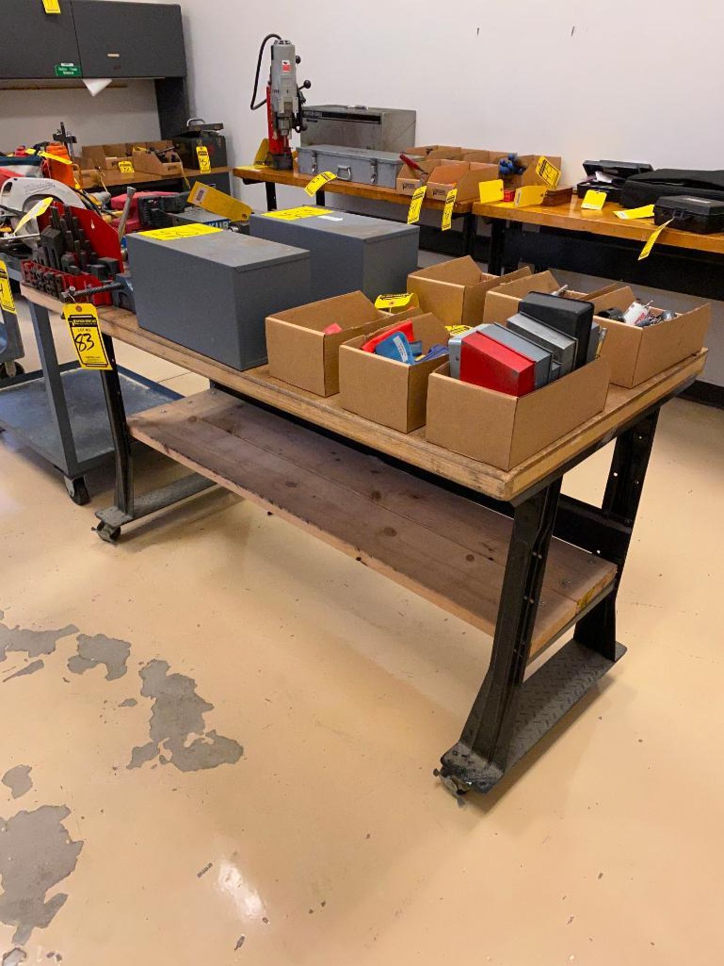 (3) 5' X 30" ROLLING WOOD TOP WORKBENCHES - Image 3 of 3
