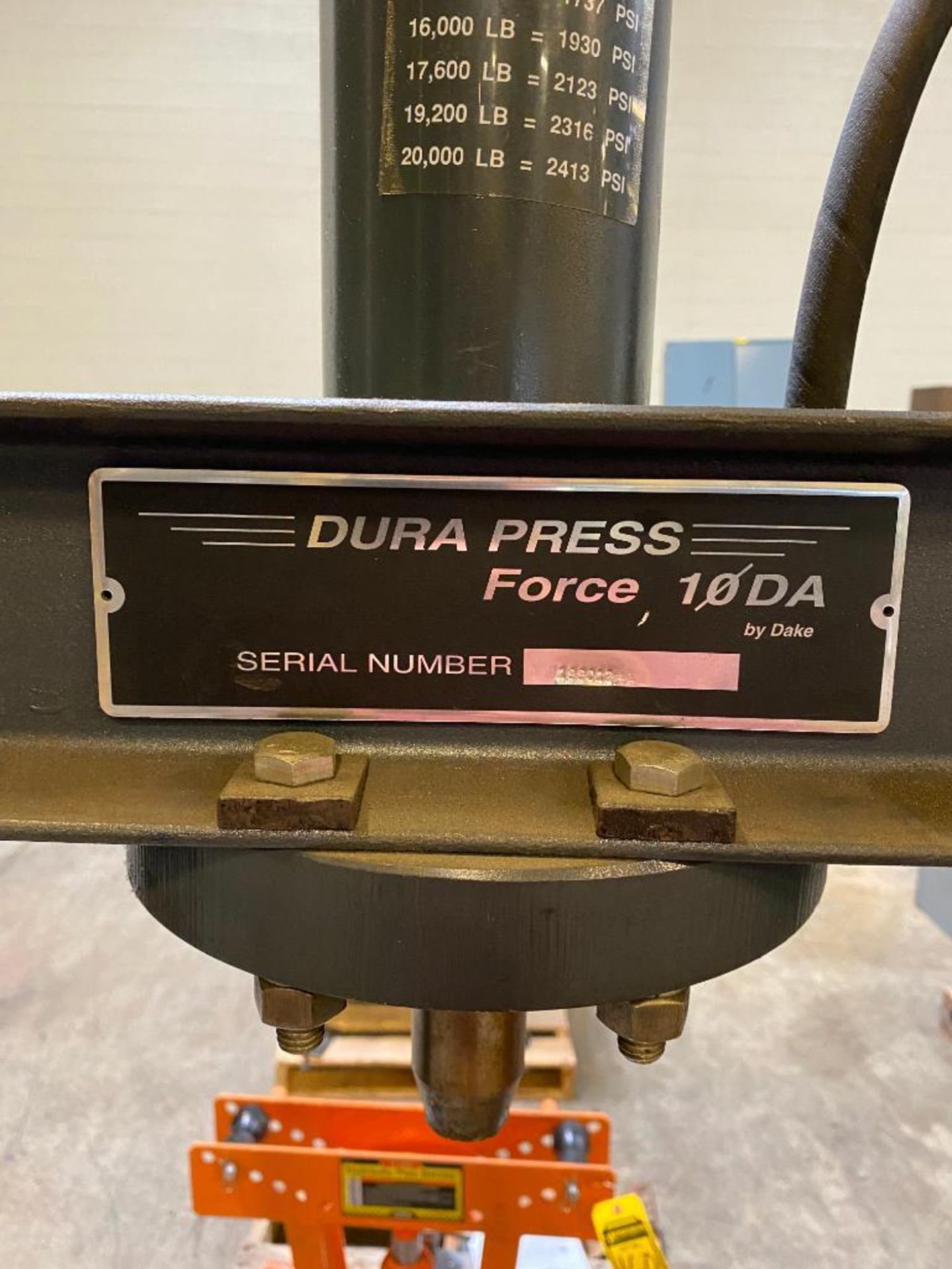 DURA PRESS 10-TON FORCE 10DA H-FRAME SHOP PRESS, 20" WINDOW - Image 2 of 2