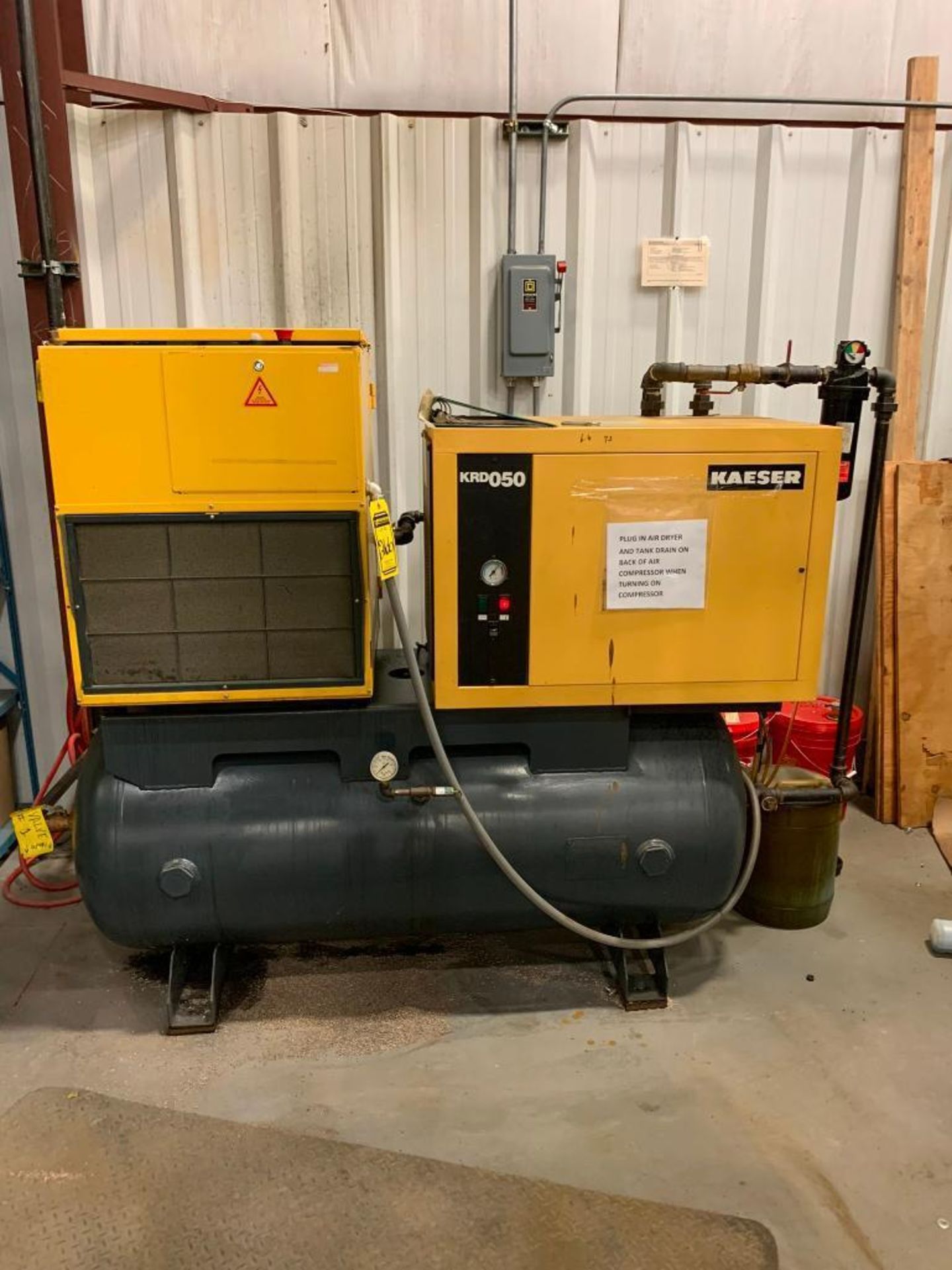 KAESER SM11 10-HP ROTARY SCREW AIR COMPRESSOR, KRD050 AIR DRYER, TANK MOUNTED, S/N 0355-1T-9406-0082 - Image 2 of 4