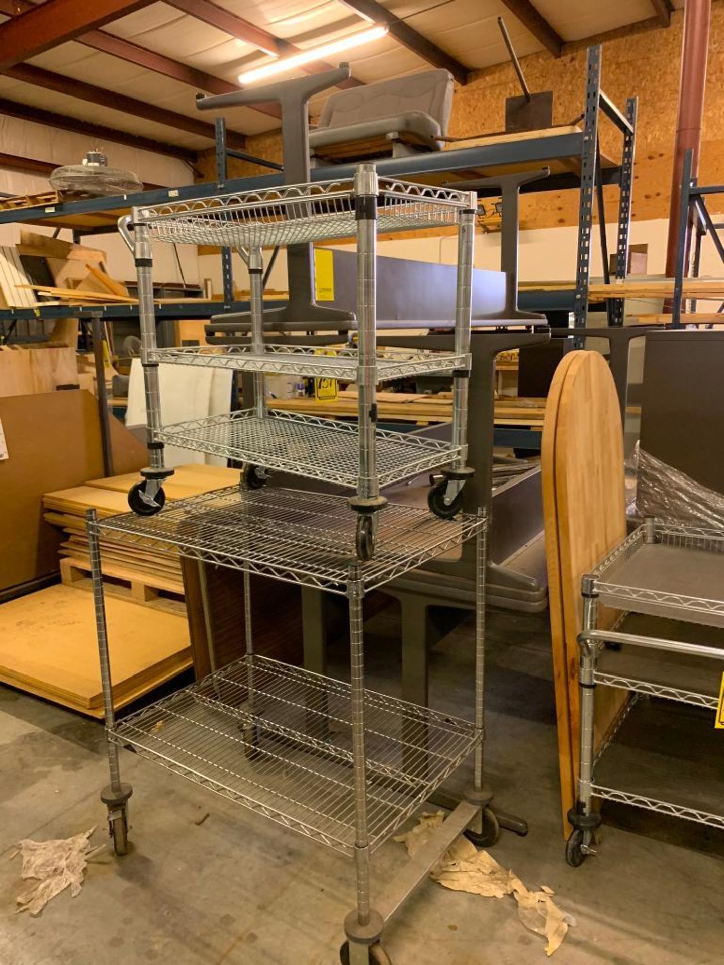 TABLES, WIRE CARTS, CHAIRS, FILE CABINETS, (2) Z RACKS, CUBES