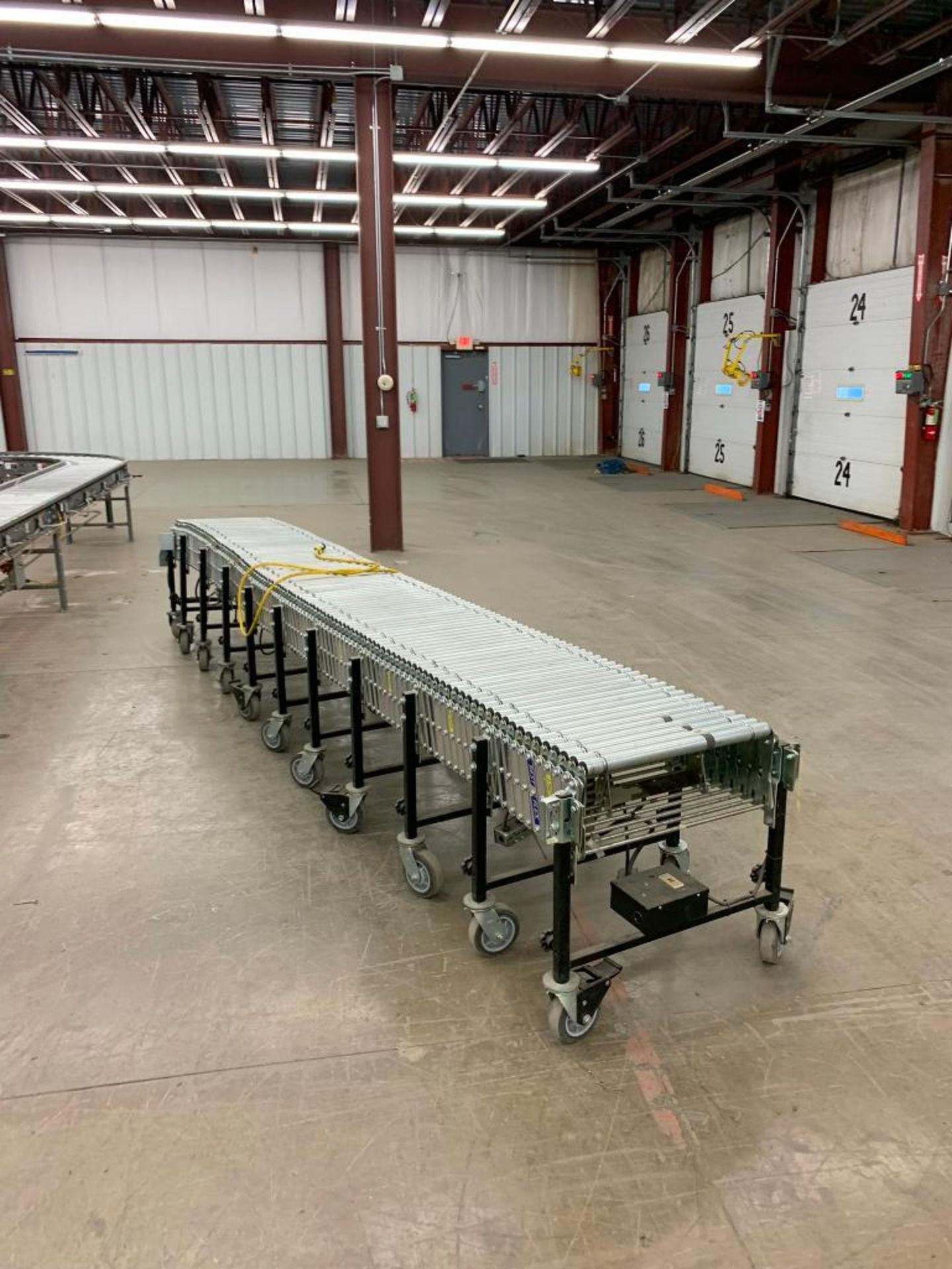 BEST FLEX FLEXIBLE CONVEYOR, 23" W X 15' L COLLAPSED, PENTA POWER MULTI DRIVE DC MOTOR SPEED CONTROL