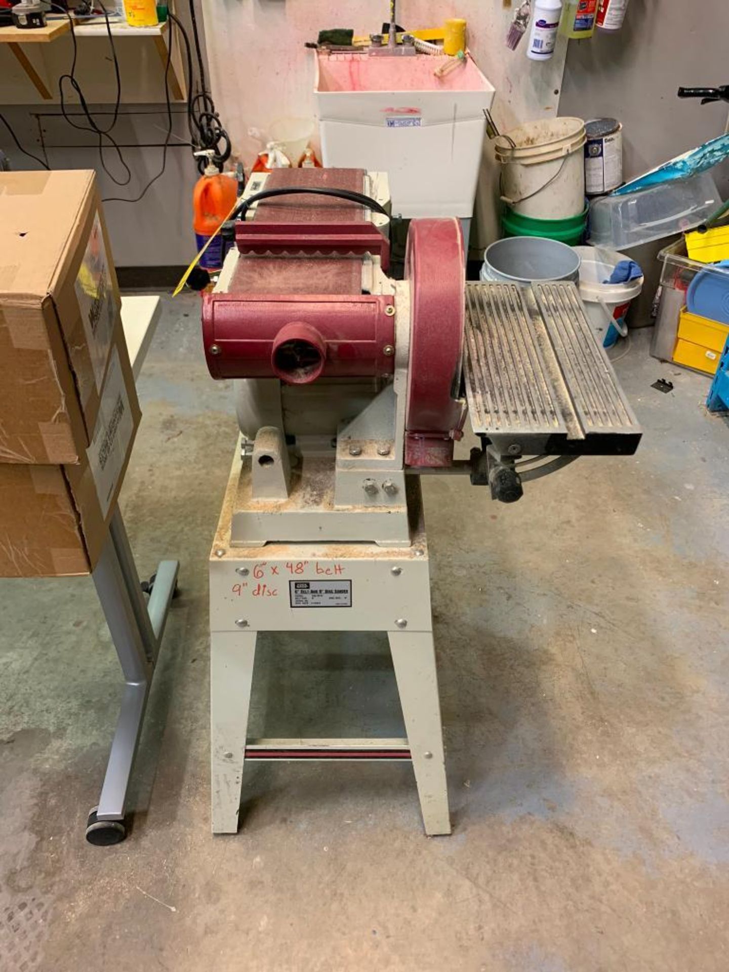 2003 TOOL SHOP 6" BELT/ 9" DISC SANDER, MODEL 240-3016, W/ (2) BOXES OF SANDING BELTS