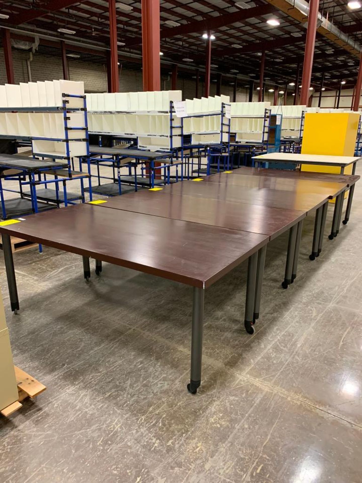 (5) 3' X 6' CHERRY FINISH ROLLING TABLES