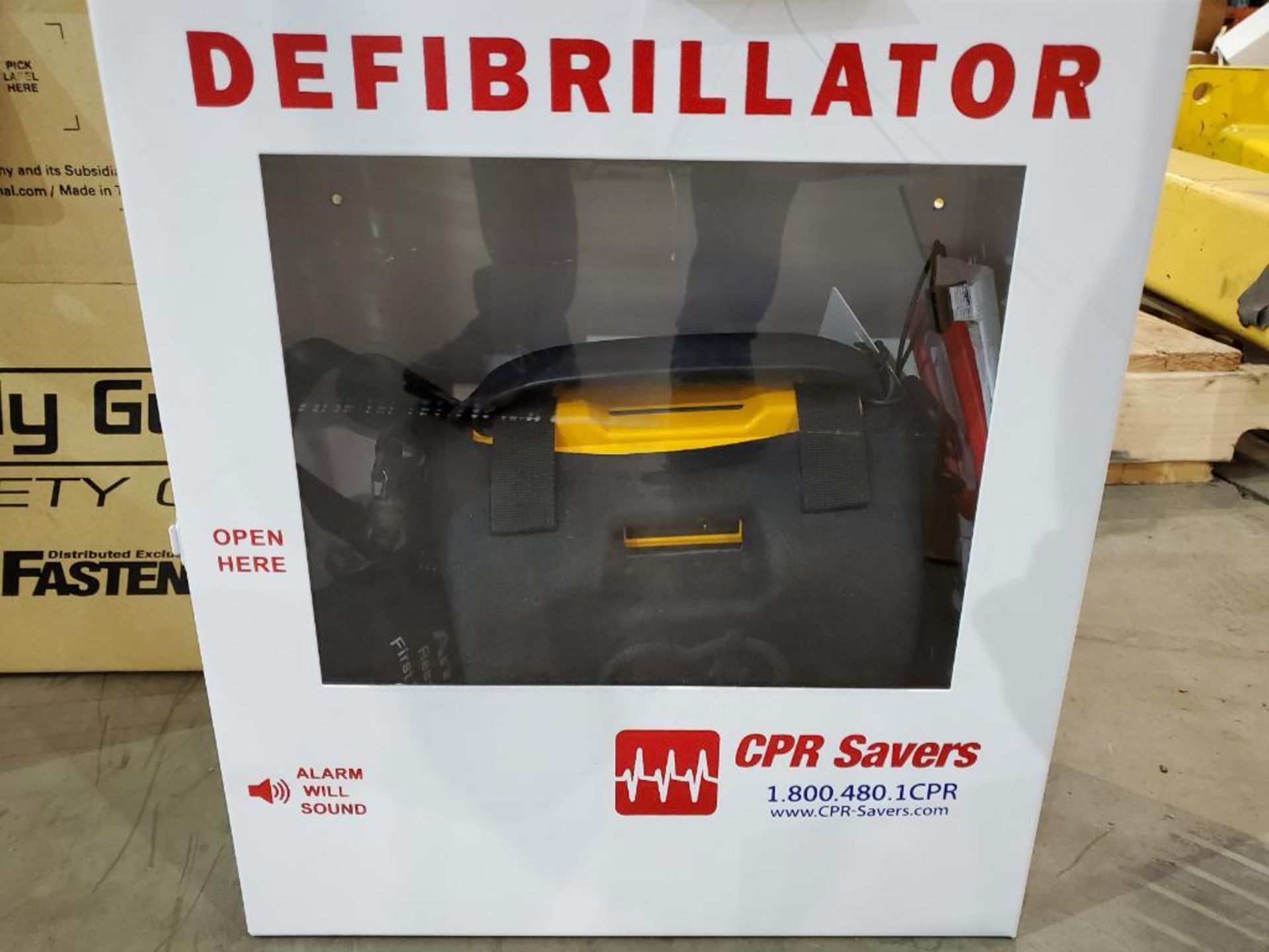 PALLET OF (2) DEFIBRILLATORS, SAFETY GLASS, GLOVES, HARD HATS W/ SHIELDS, & MORE - Image 2 of 8