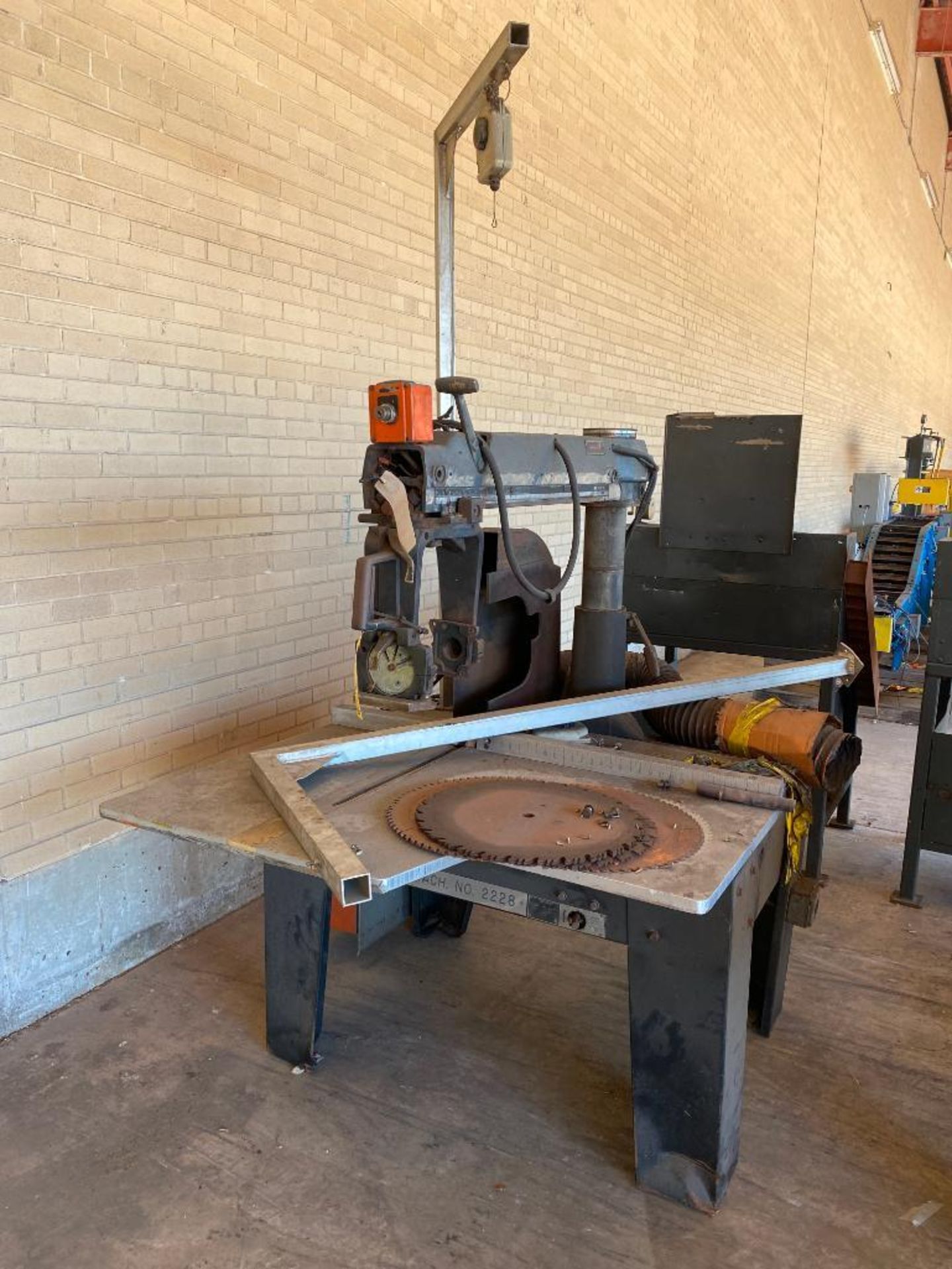 THE ORIGINAL RADIAL ARM SAW, MODEL 3558, 50" SLIDE, 50" X 30" TABLE, ELECTRICAL SHUT OFF BOXES (NO M