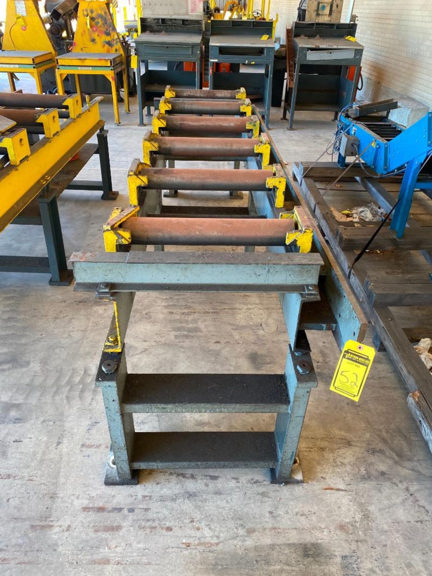 (9) SECTIONS OF HEAVY DUTY STEEL ROLLER CONVEYOR & STANDS