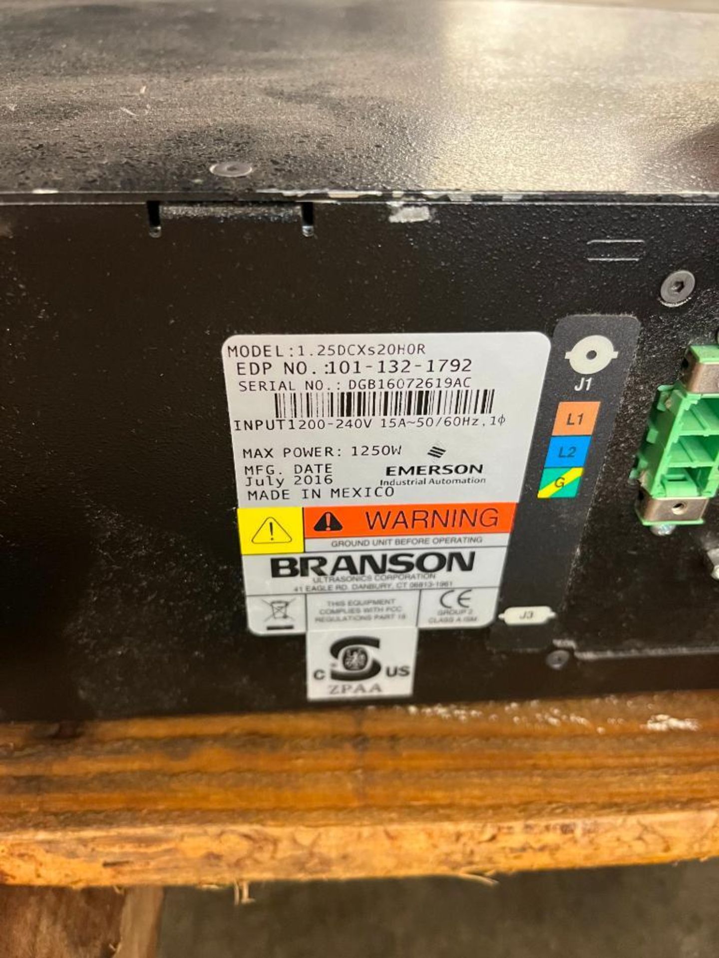 BRANSON ULTRASONIC POWER SUPPLY, MODEL 1.25DCXS20H0R, S/N DGB16072619AC, 200-240 V, 1250 WATT - Image 3 of 3