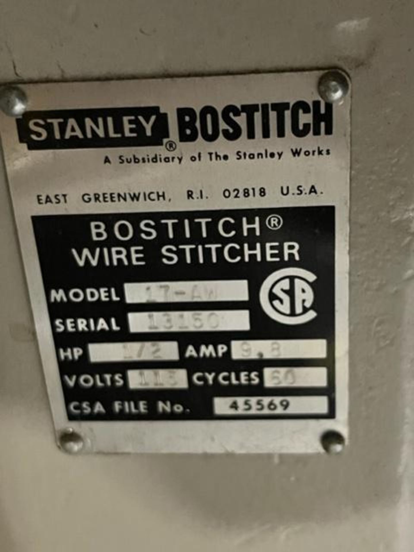 STANLEY BOSTITCH WIRE STITCHER, MODEL 17-AN, S/N 13150 - Image 3 of 3