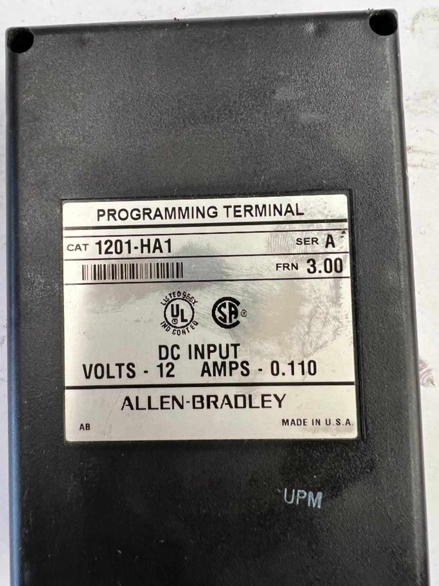 ALLEN-BRADLEY PROGRAMMING TERMINAL, CAT. NO. 1201-HA1, S/N A, DC INPUT, 12V, 0.110 AMPS - Image 2 of 2