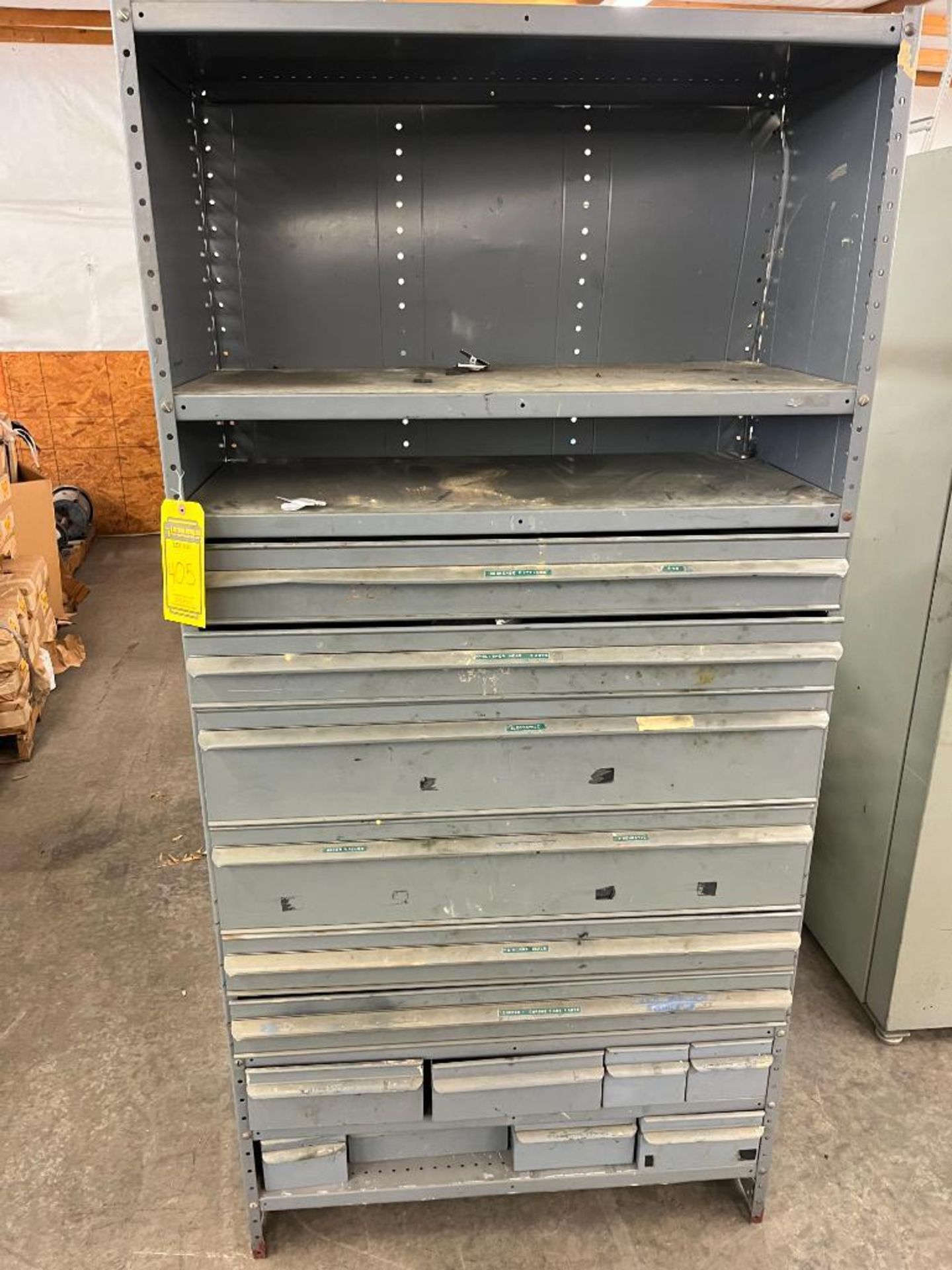 14-DRAWER METAL CABINET W/ CONTENT, 36 X 75 X 18