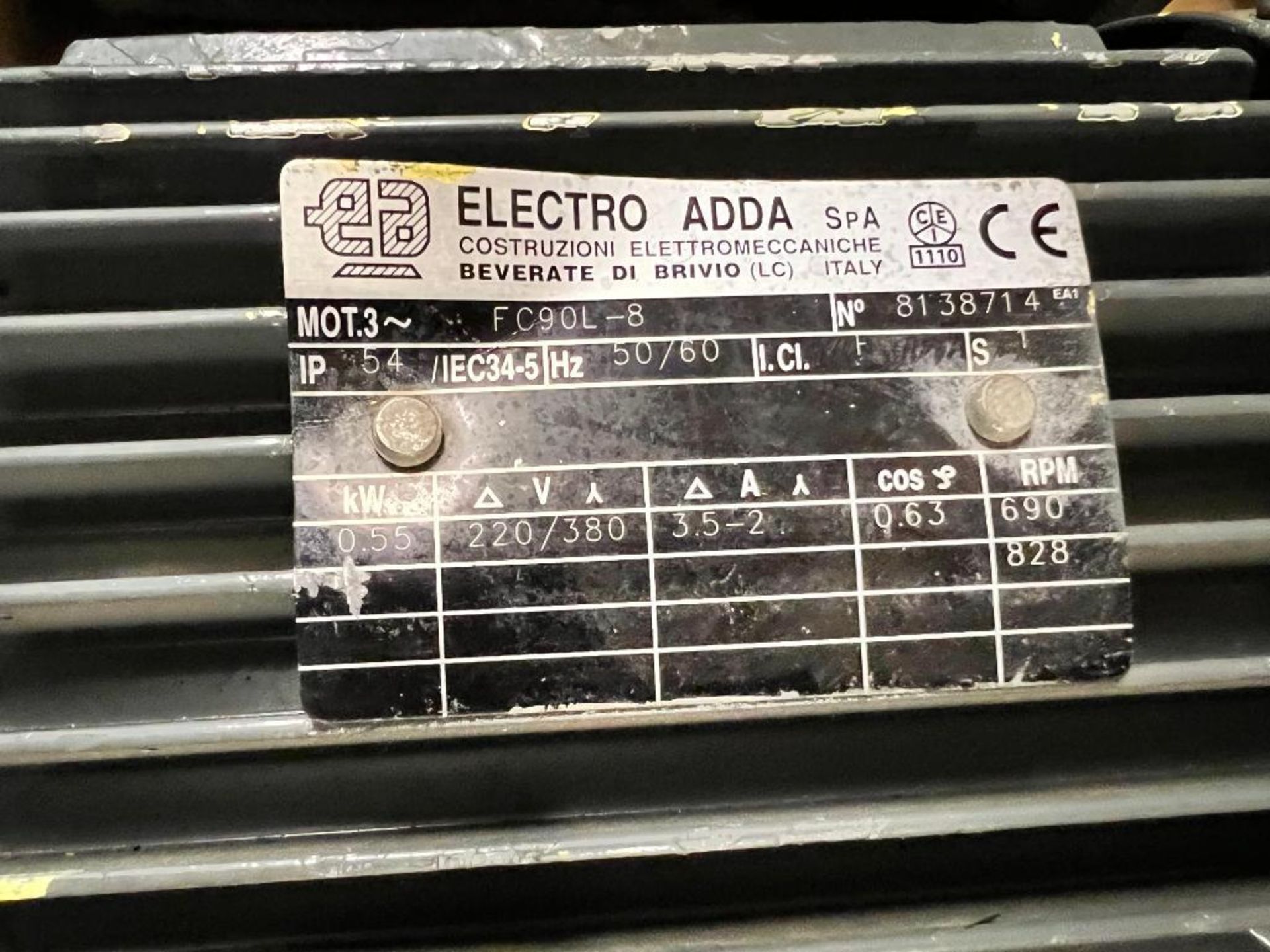 ELECTRO ADDA, FC90L-8, IP54 FRAME, .55KW, 220/380V, 690-RPM, TEFC ENCL - Image 3 of 3