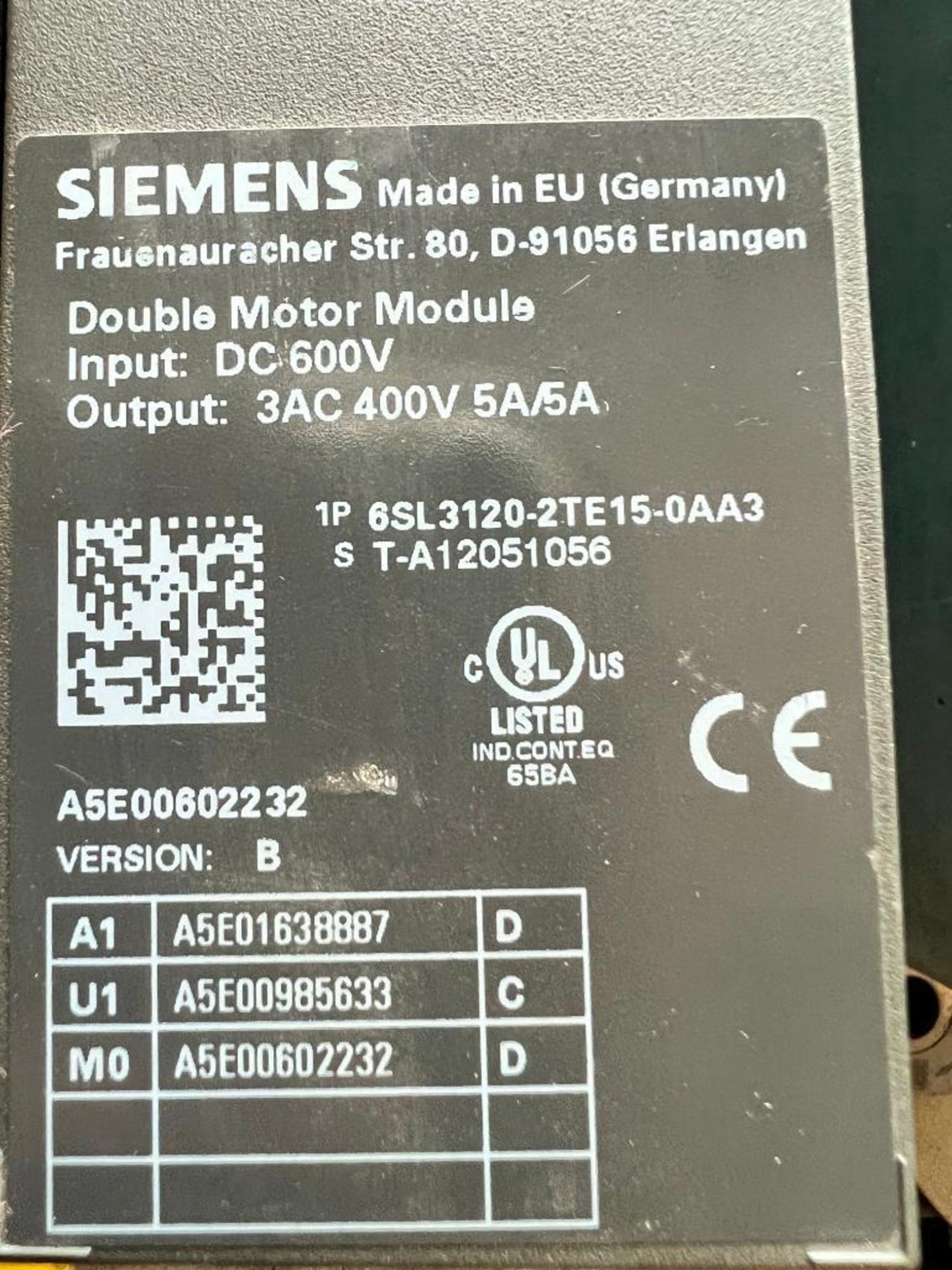 SIEMENS SINAMICS DOUBLE MOTOR MODULE, 6SL3120-2TE1S-0AA3, 600 DC V IN , 400 V OUT - Image 2 of 2