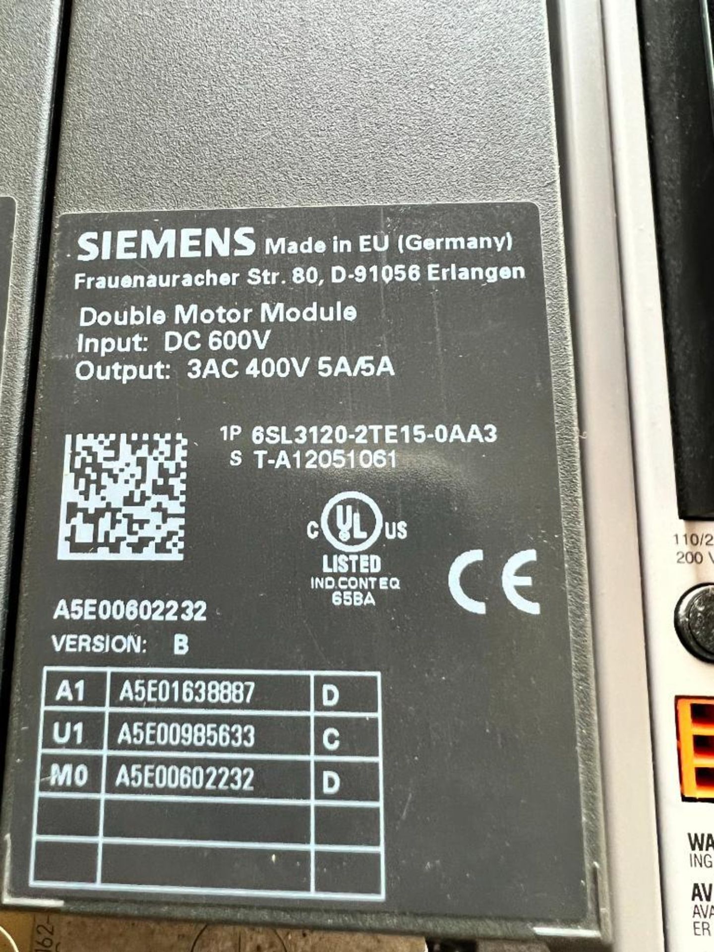SIEMENS SINAMICS DOUBLE MOTOR MODULE, 6SL3120-2TE1S-0AA3, 600 DC V IN , 400 V OUT - Image 2 of 2