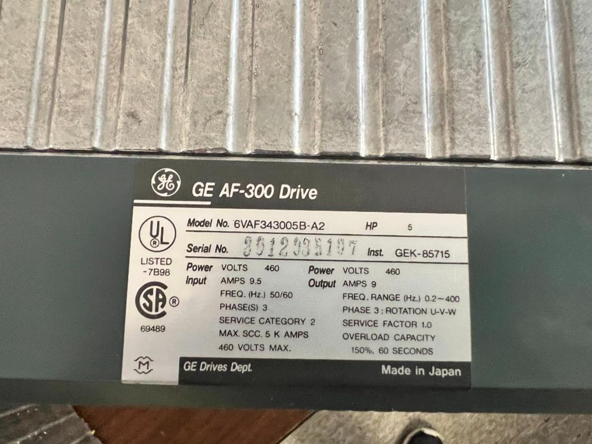 GE DRIVE, MODEL 6VAF343005B-A2, 460 VOLT - Image 2 of 2