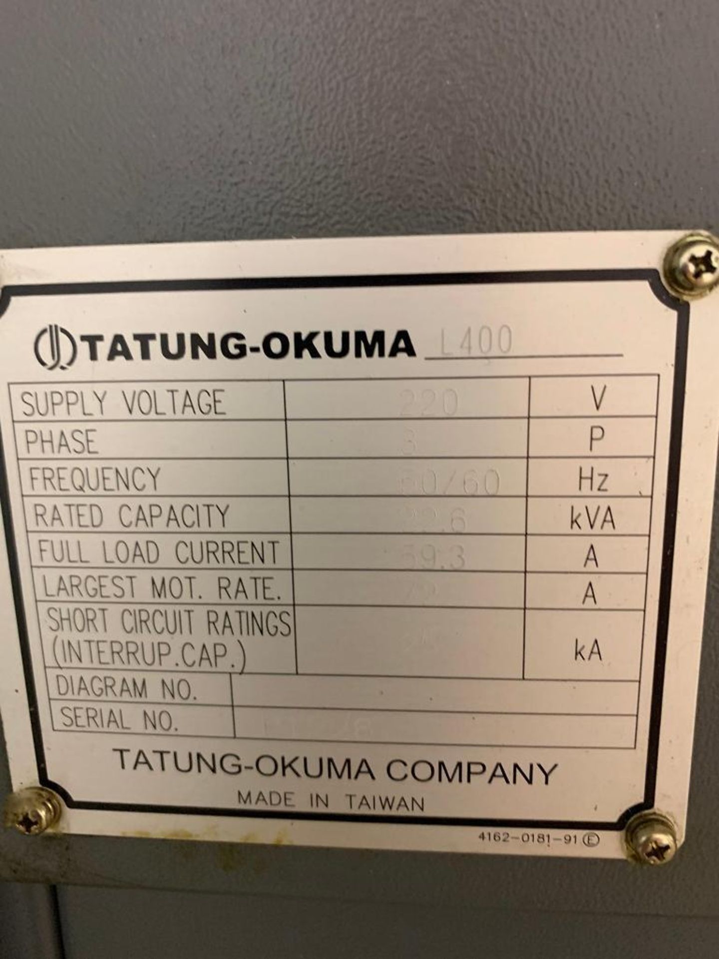 OKUMA GENOS L400 CNC TURNING CENTER, COLLET CHUCK, 12- POSITION TURRET, TAILSTOCK, OKUMA OSP-P200LA- - Image 6 of 6