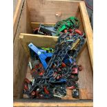 CRATE OF RIGGING EQUIPMENT; CM 5/8" 4- LEG CHAIN, GRADE 8, 6' LENGTH, CHAIN HOISTS, LIFTING CLAMP, S