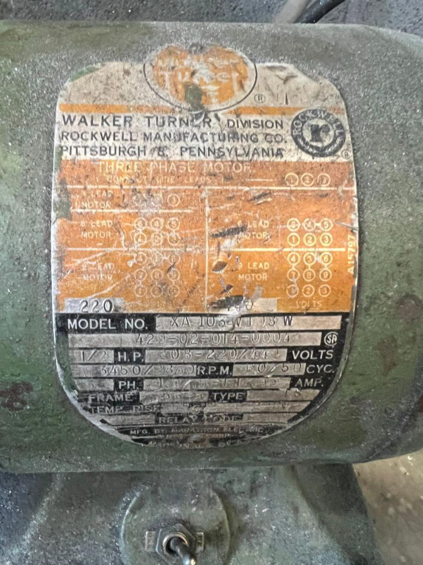 WALKER TURNER DOUBLE END GRINDER, 1/2-HP, 208/440V, 3-PH - Image 3 of 3