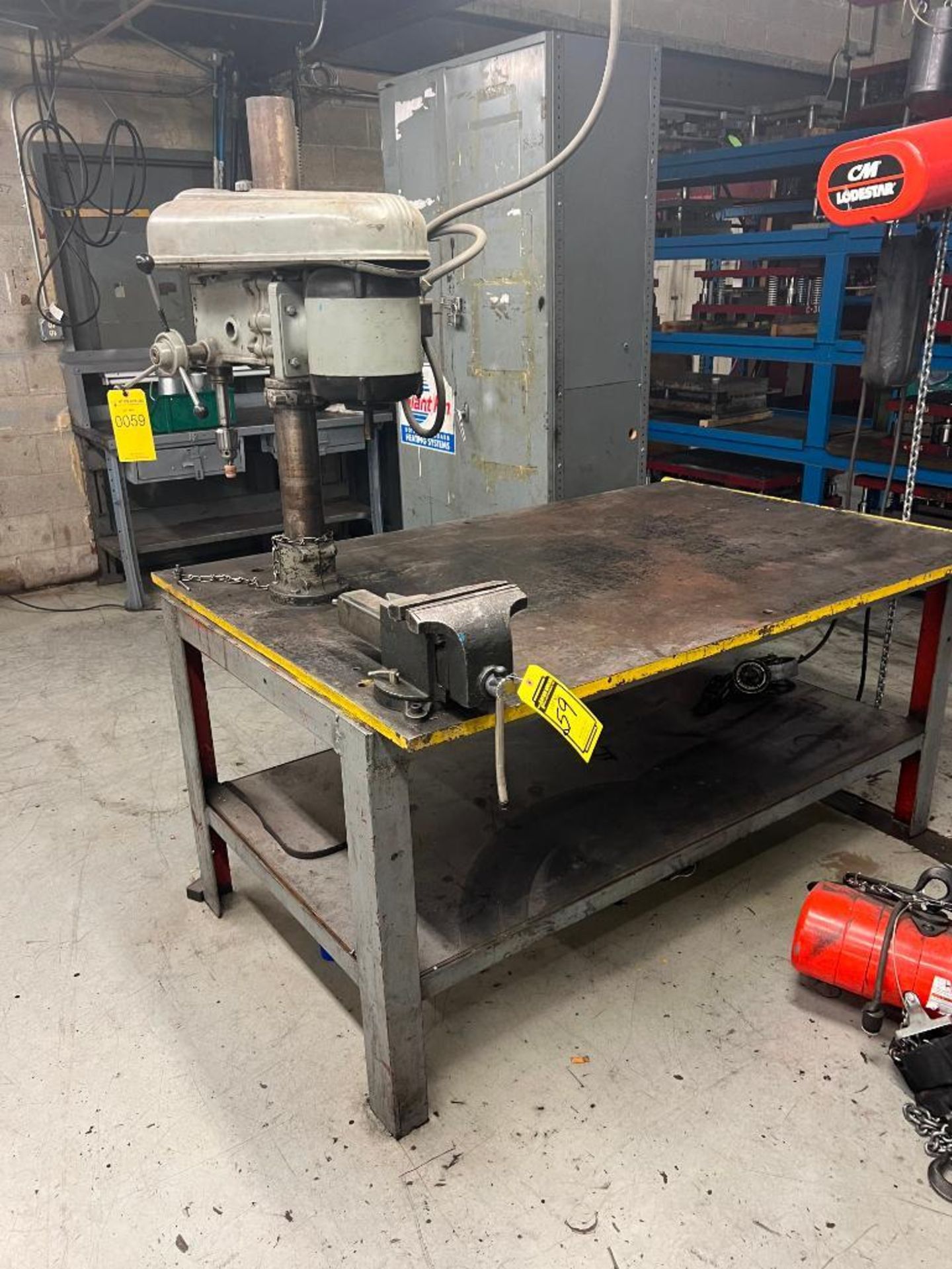 HEAVY DUTY WELDING TABLE, 46" X 72" X 1", W/ 8" VISE & PIPE CLAMP, DELTA DRILL PRESS, 208-440V, 3-PH