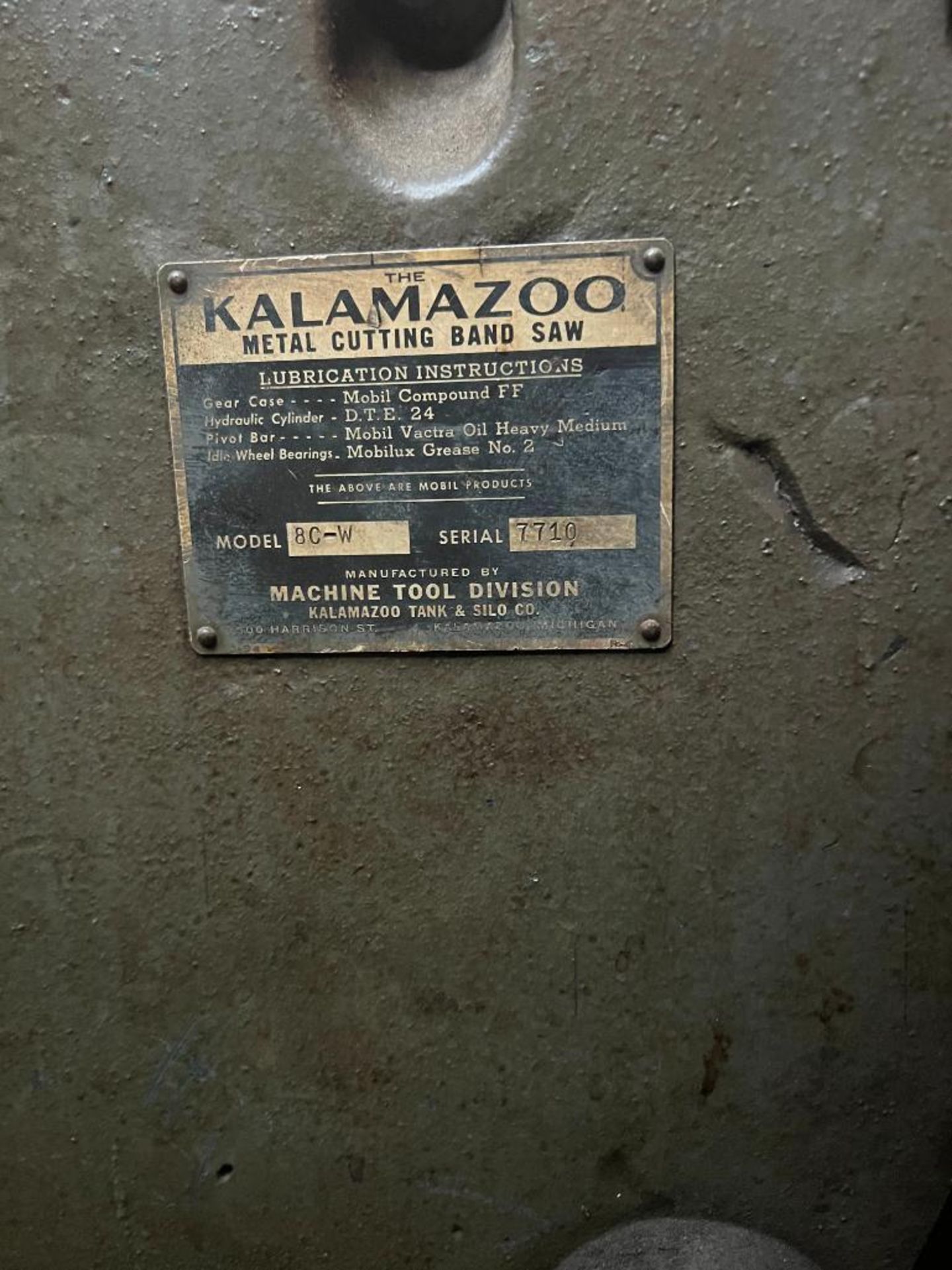 KALAMAZOO BAND SAW, MODEL 8C-W, S/N7710, 220V-480V, 3-PH - Image 4 of 4