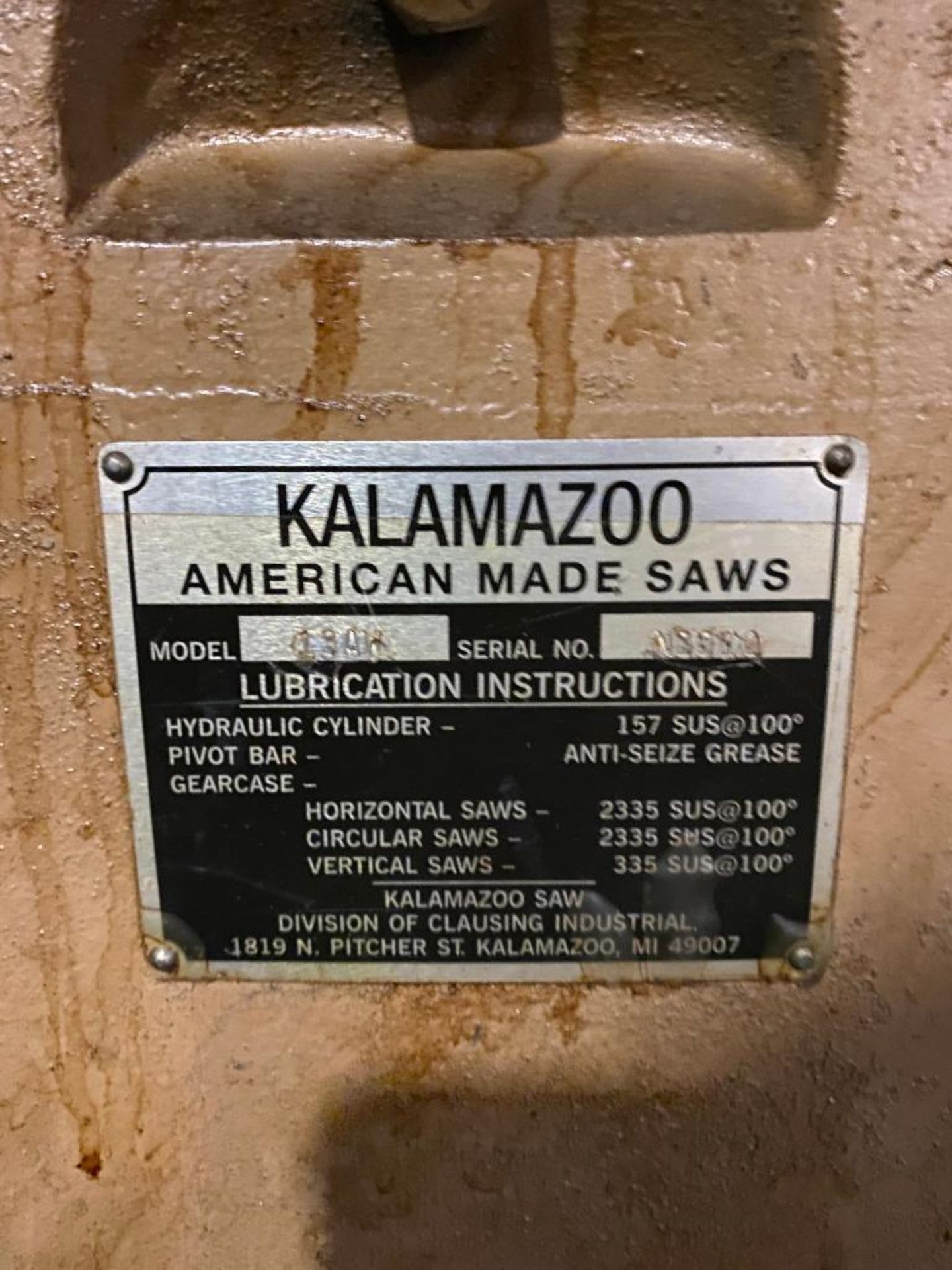 Kalamazoo Horizontal Band Saw, model 13aw, s/n N3310 - Image 3 of 3