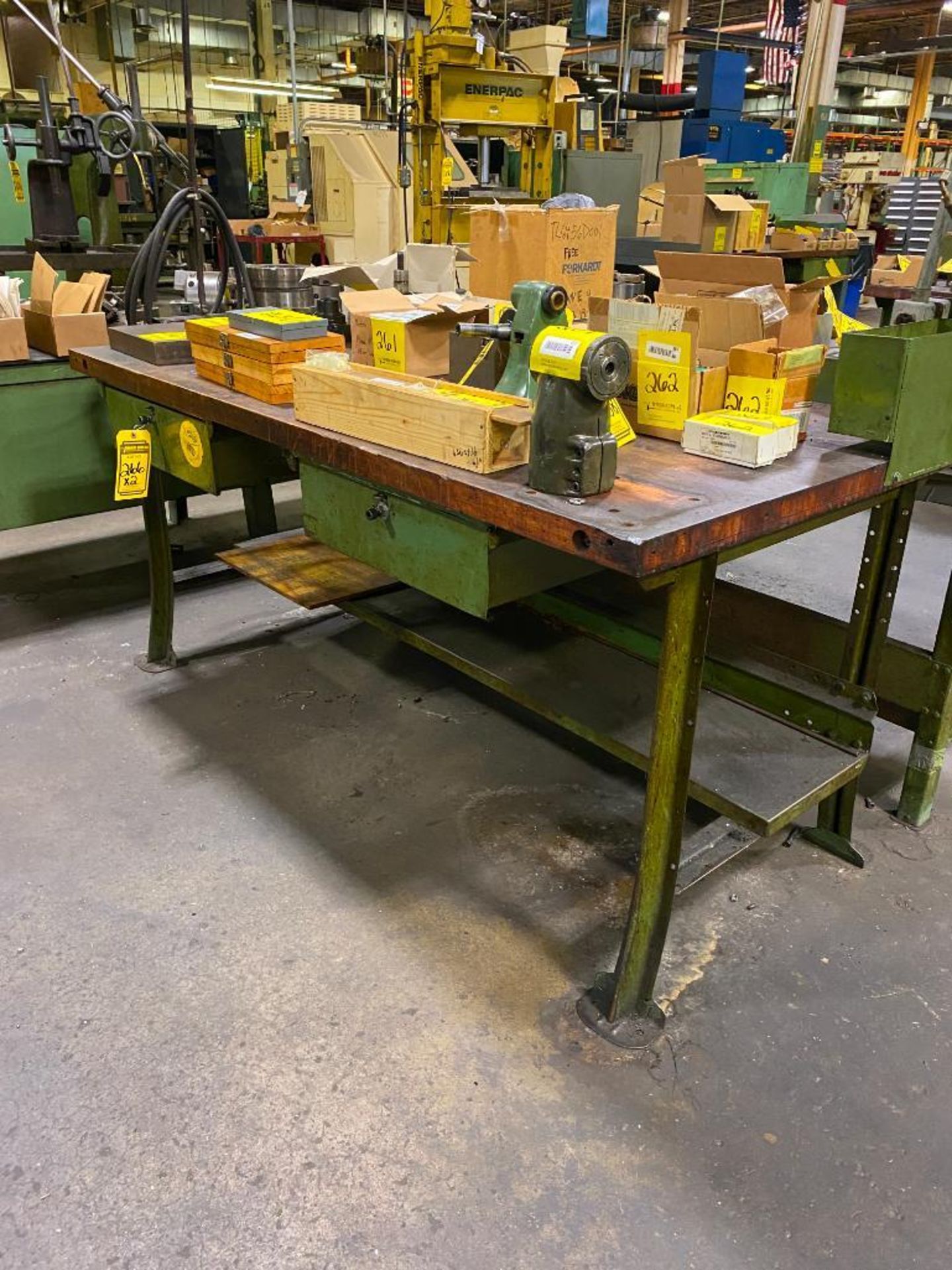 (2) Butcher Block Top Workbenches, 3' X 6', (1) Wilton 4" Bench Vise - Image 2 of 3