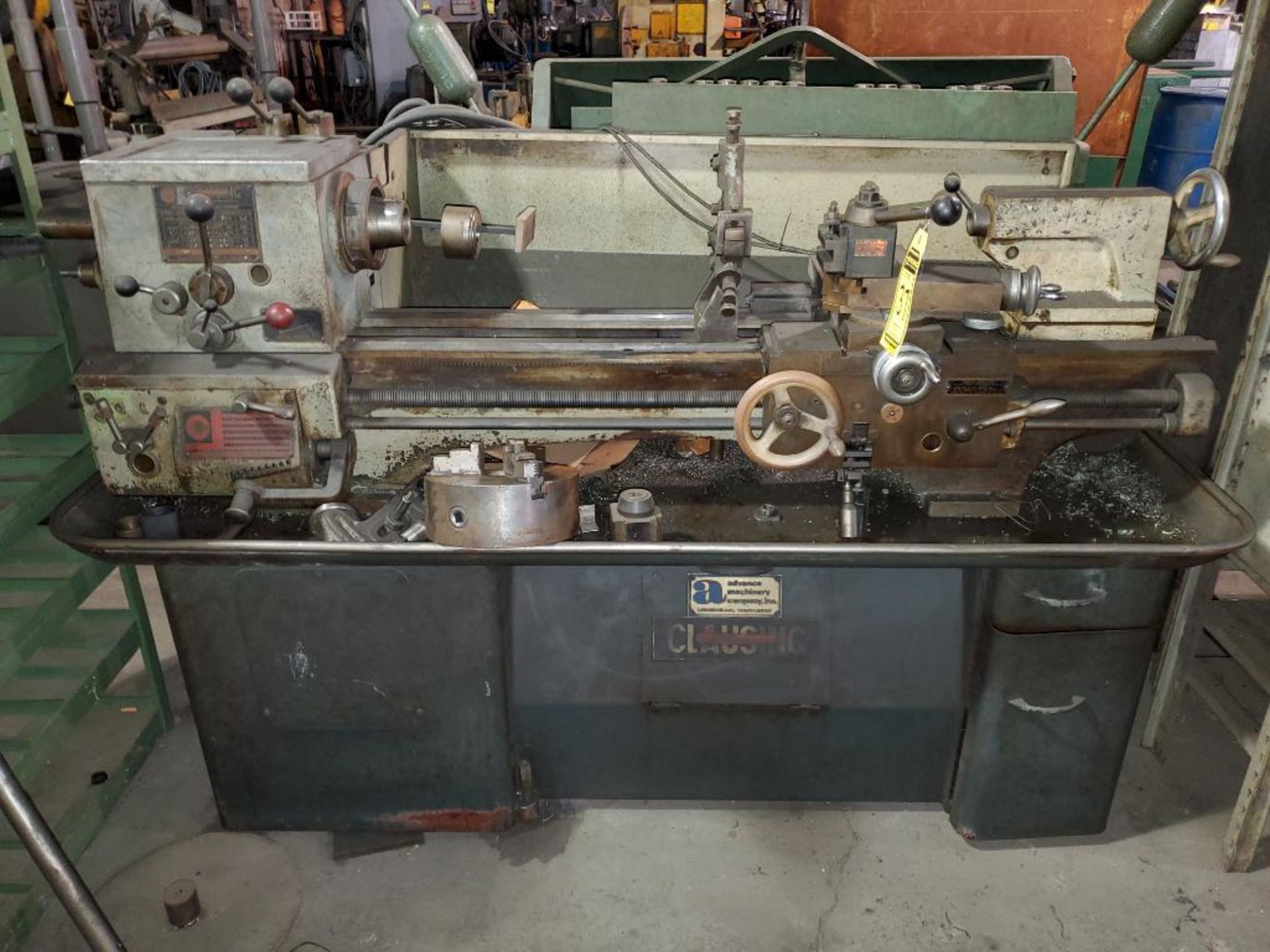 CLAUSING/COLCHESTER HORIZONTAL ENGINE LATHE, 48" BED, SPINDLE CHUCK W/ SPARE 9" 3-JAW CHUCK, TAILSTO - Image 9 of 13