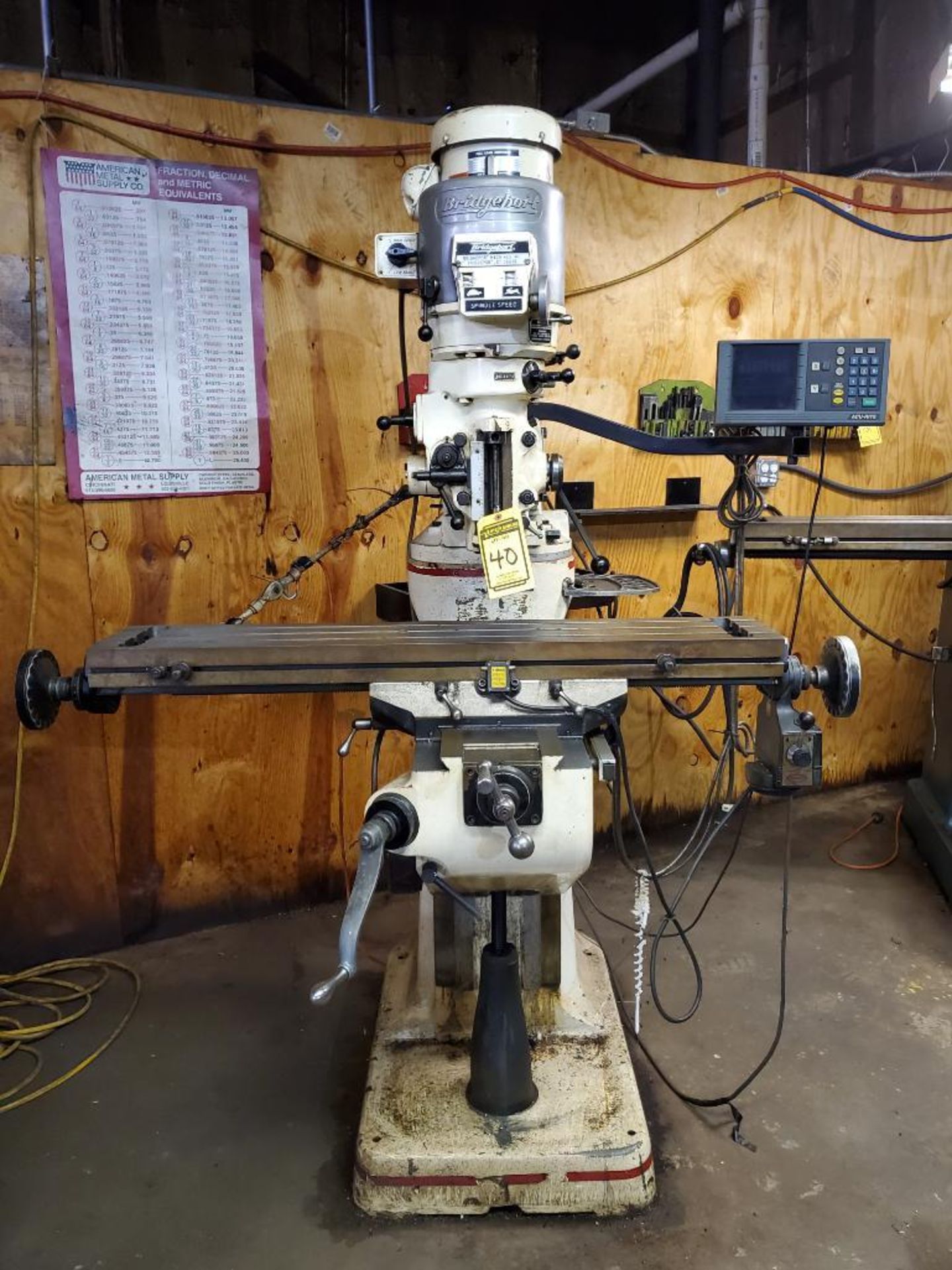 BRIDGEPORT VERTICAL MILLING MACHINE, S/N J312273, 2 HP, HIGH/ LO RANGE, ACU-RITE 2-AXIS DRO CONTROL,