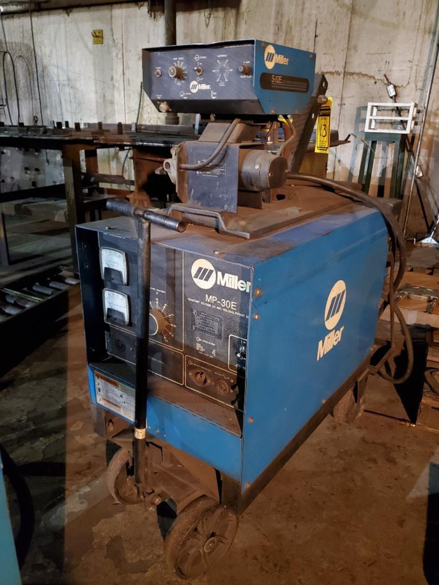 MILLER MP-30 CONSTANT VOLTAGE DC ARC WELDER, W/ S-52E WIRE FEED ON BOTTLE CART - Image 2 of 8