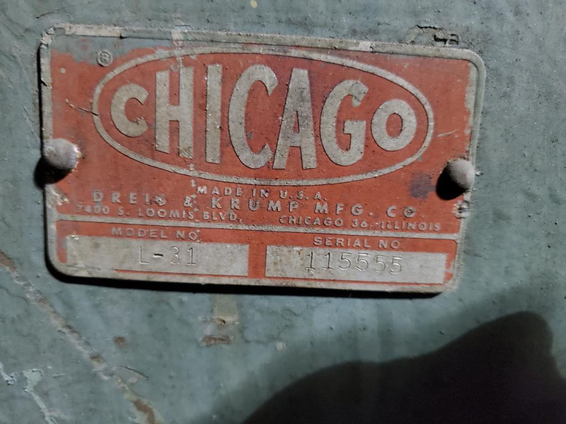 CHICAGO L-31 MANUAL FINGER/PAN BRAKE, S/N 115555, 48" BED - Image 7 of 7