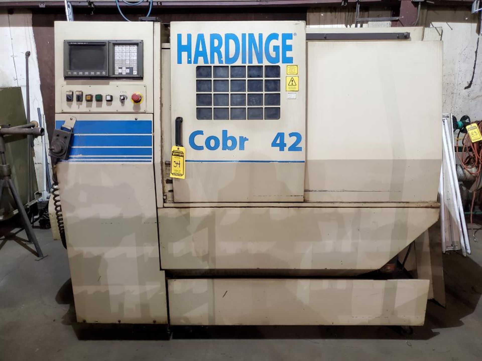 HARDINGE COBRA 42 HORIZONTAL CNC LATHE, GE FANUC SERIES 21-T DRO CNC CONTROL, FANUC PENDANT, S/N C-1