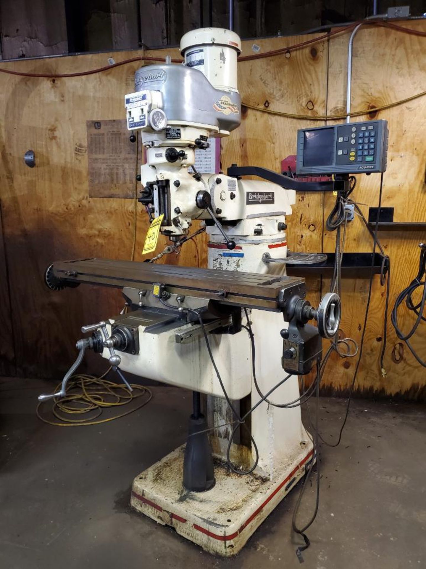 BRIDGEPORT VERTICAL MILLING MACHINE, S/N J312273, 2 HP, HIGH/ LO RANGE, ACU-RITE 2-AXIS DRO CONTROL, - Image 3 of 15