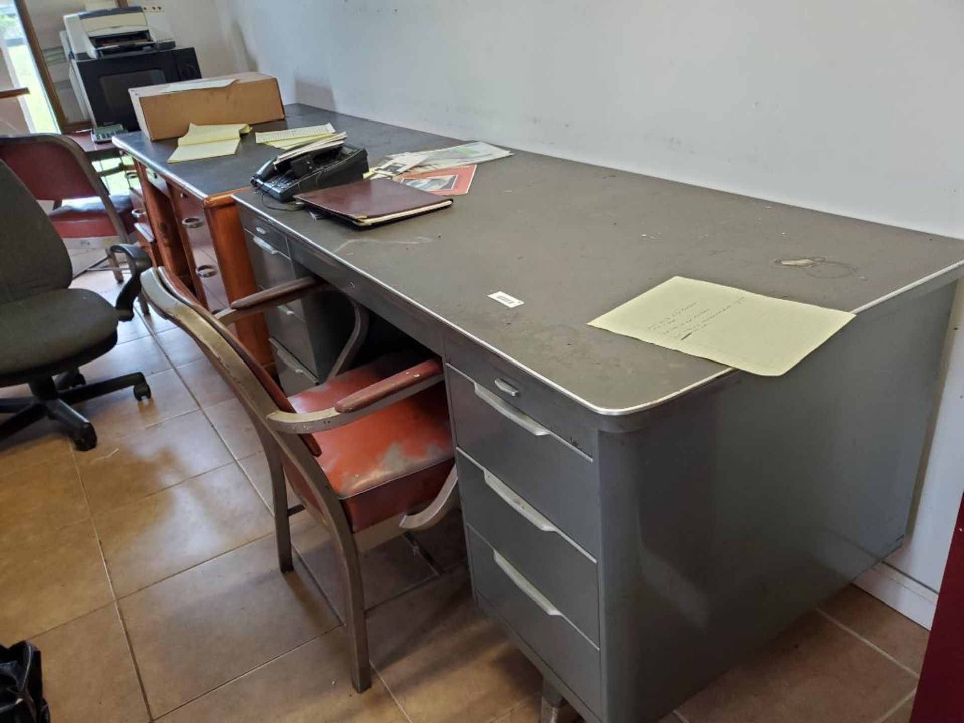 CONTENT OF OFFICE AREA: METAL BLUEPRINT FILING CABINETS, WOOD & METAL DESK, FILE CABINETS, CHAIRS, & - Image 2 of 10