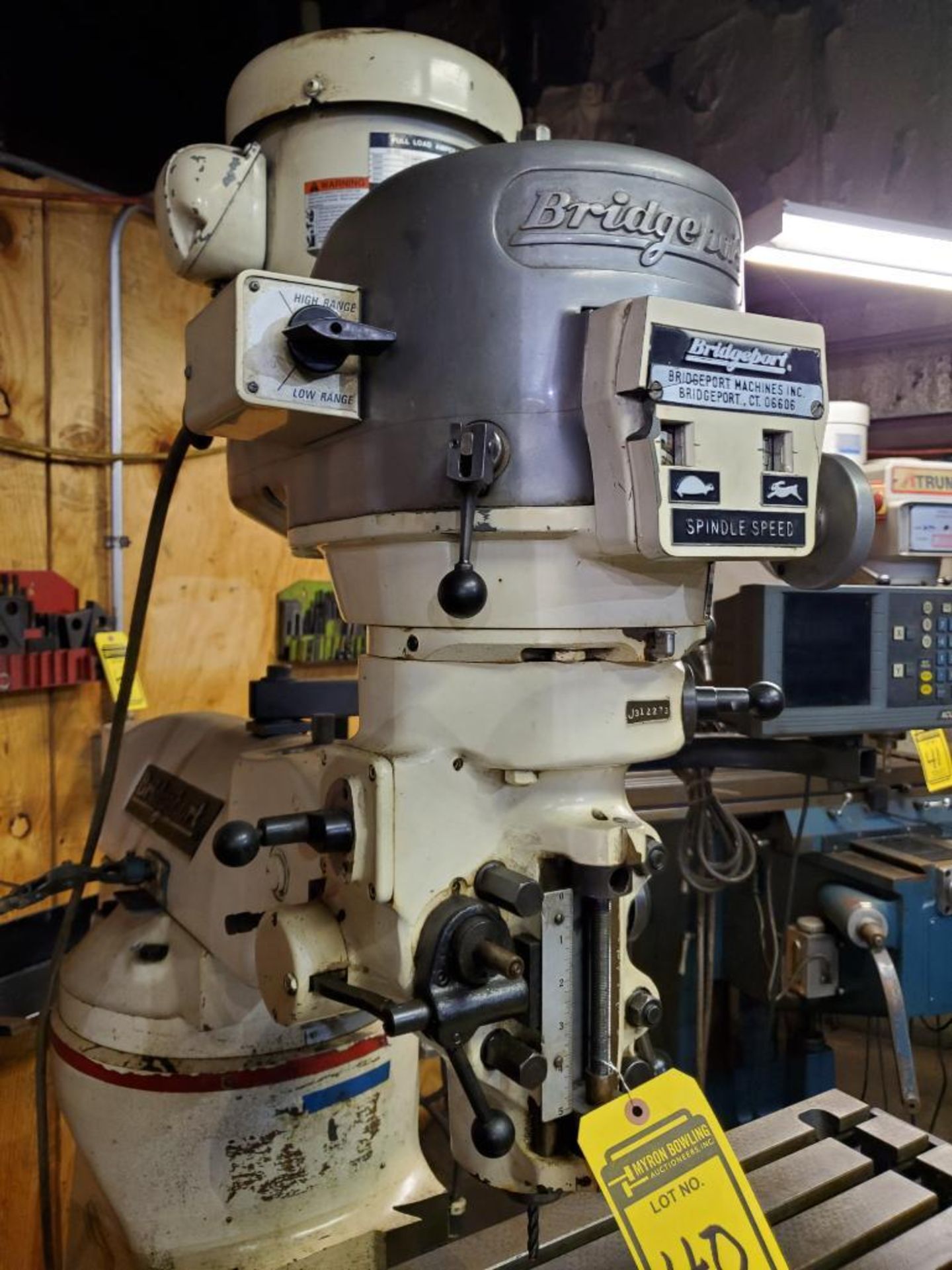 BRIDGEPORT VERTICAL MILLING MACHINE, S/N J312273, 2 HP, HIGH/ LO RANGE, ACU-RITE 2-AXIS DRO CONTROL, - Image 13 of 15