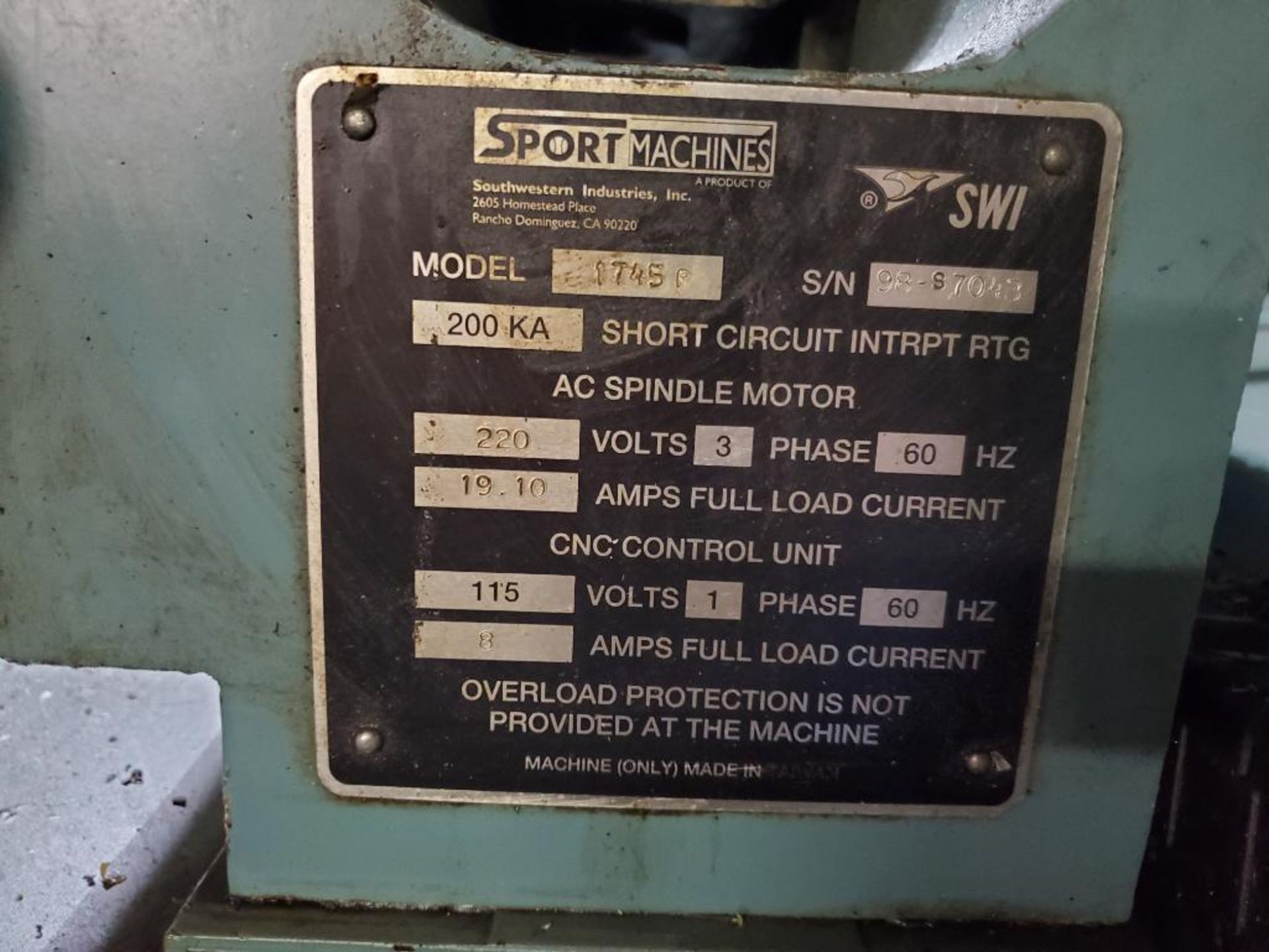 SPORT MACHINES SPORT 1745P HORIZONTAL ENGINE LATHE, 10" 3-JAW CHUCK, 5' BED, TAILSTOCK ,CROSS SLIDE, - Image 4 of 11