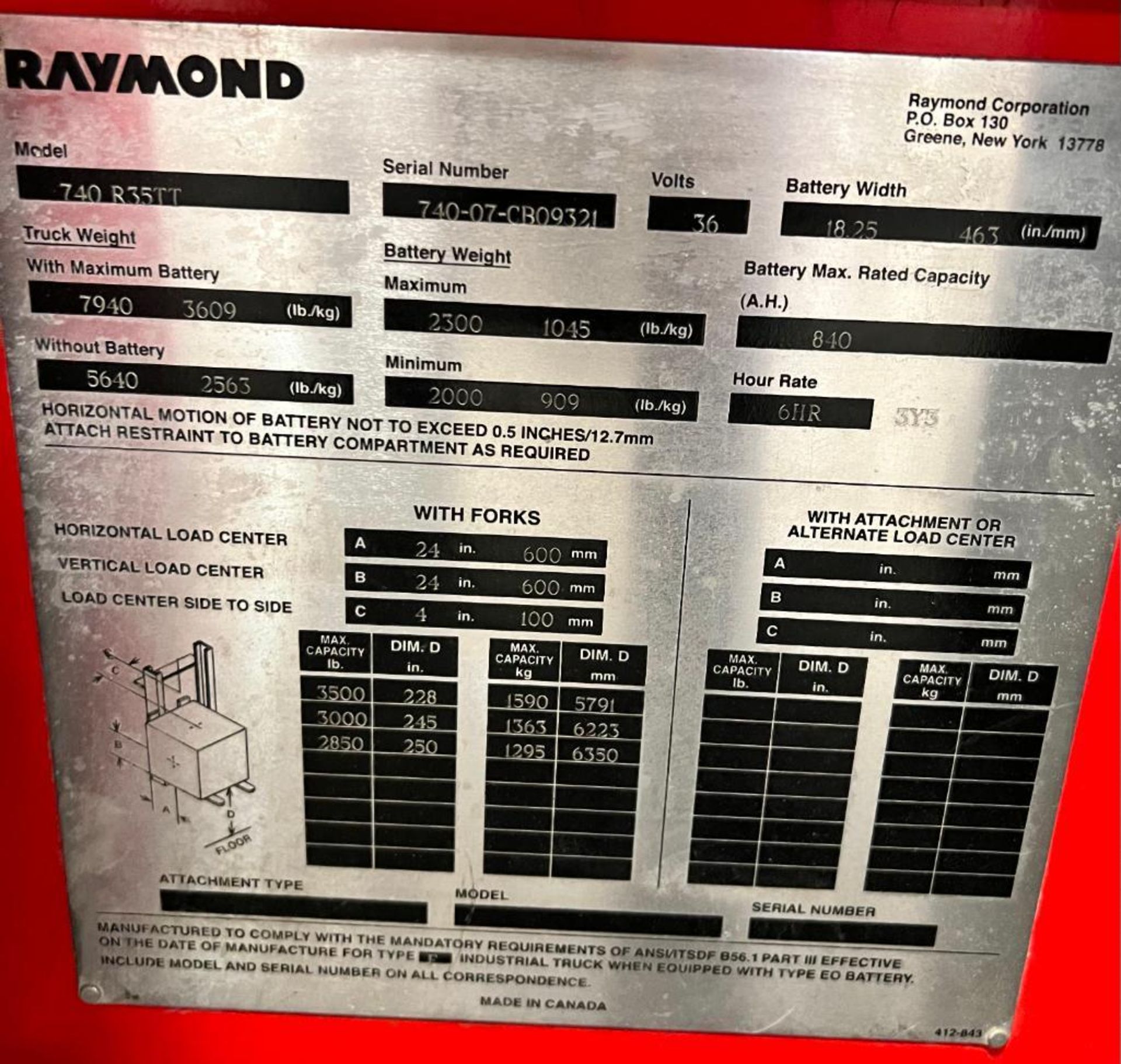 2007 Raymond 3,000 Lb. Reach Truck, Model 740 R35TT, s/n 740-07-CB09321, 36v (Delayed Removal - 2 We - Image 5 of 5