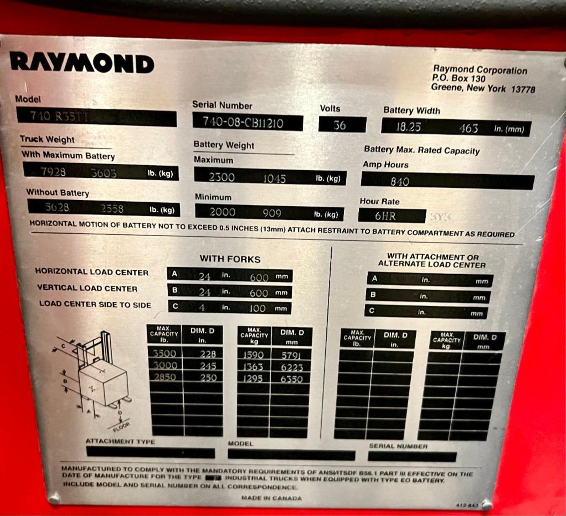 2008 Raymond 3,500 Lb. Reach Truck, Model 740 R35TT, s/n 740-08-CB11210, 36v, Total Key Hours 8,981 - Image 5 of 5