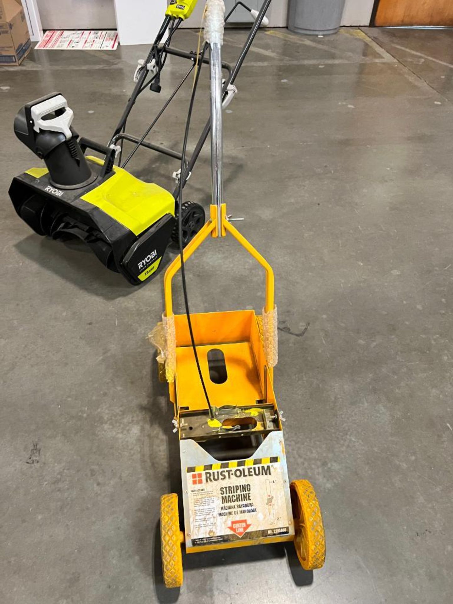 (1) Ryobi Snow Thrower, Item No. RYAC803, 13 Amp, 120 V, 60 Hz, (1) Rust-Oleum Striping Machine, No. - Image 5 of 5