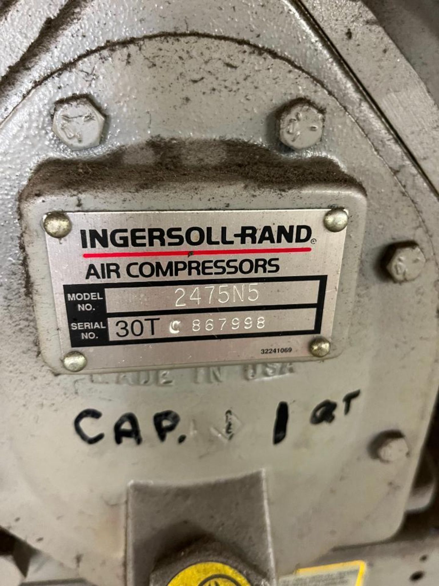 Ingersoll Rand T30 select vertical air compressor, model 2475n5, s/n 30t-867998, 5hp, 200 psi max., - Image 3 of 3
