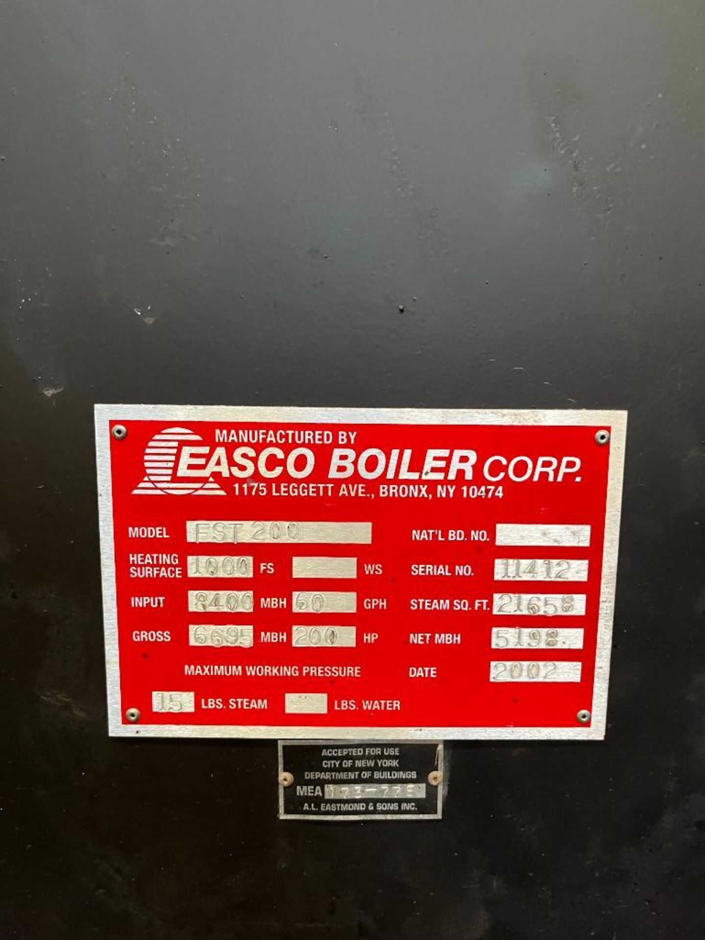 Easco test boiler, model fst 200, s/n 11412 - Image 3 of 3