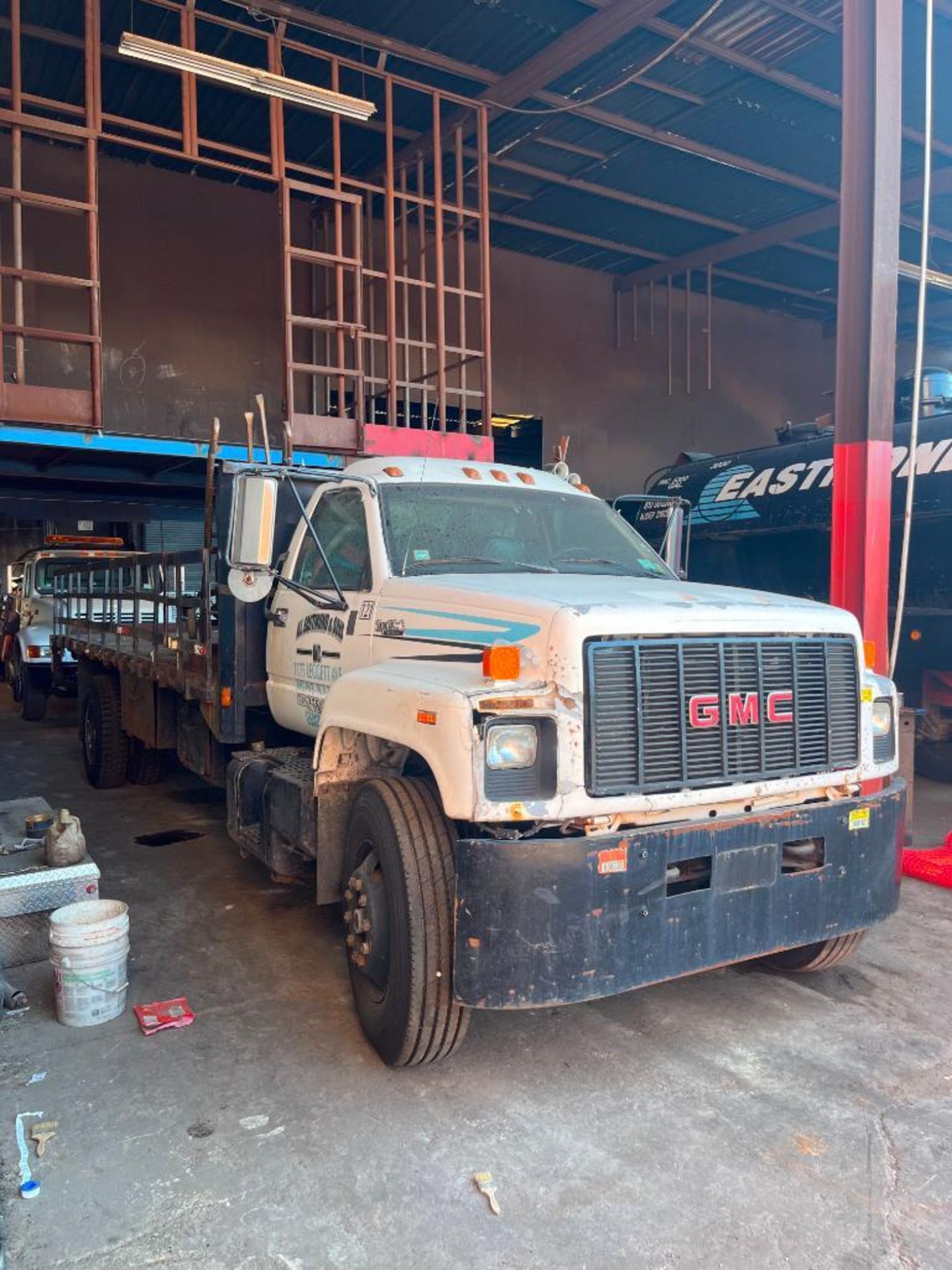 1995 GMC topkick ext. axle flatbed truck, dual rear tire, 243,723 miles, Caterpillar diesel powered, - Image 2 of 5