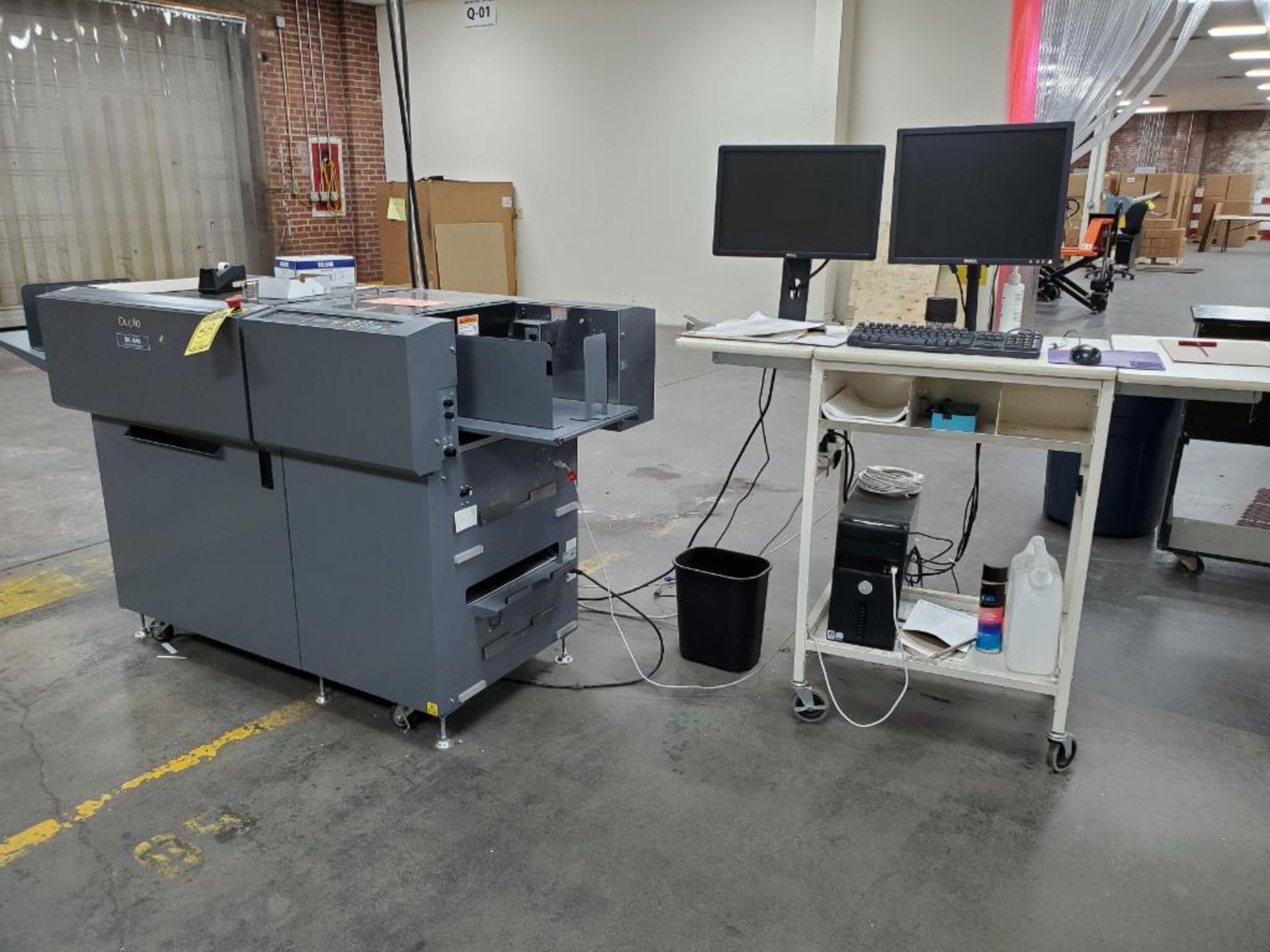 Duplo DC-646 Slitter/Cutter/Creaser Machine w/ Computer System on Dual Monitor Cart, s/n 141147229