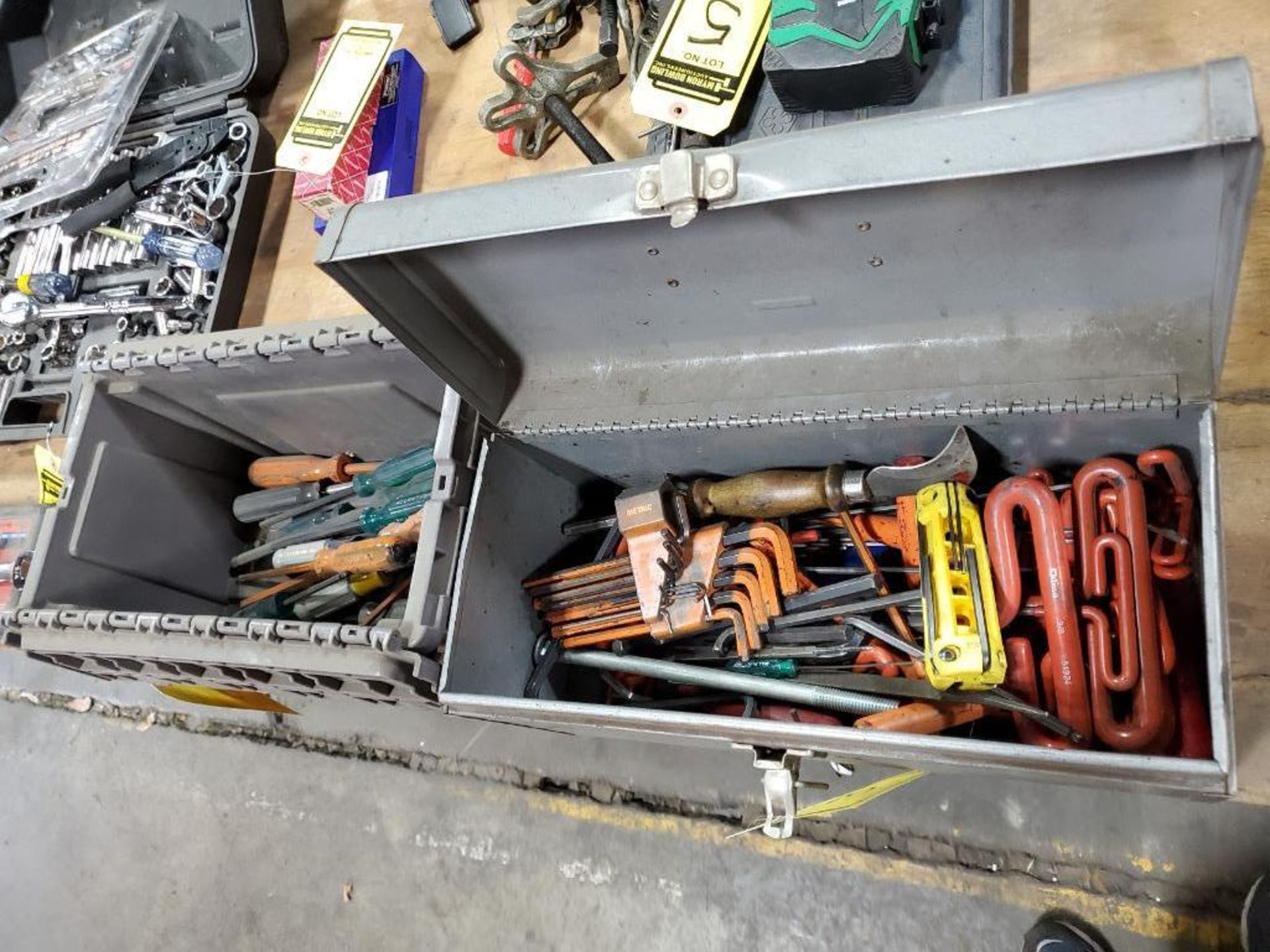 Toolbox & Containers Of Allen Wrenches, Allen Screw Drivers, Handle Wrenches, & Assorted