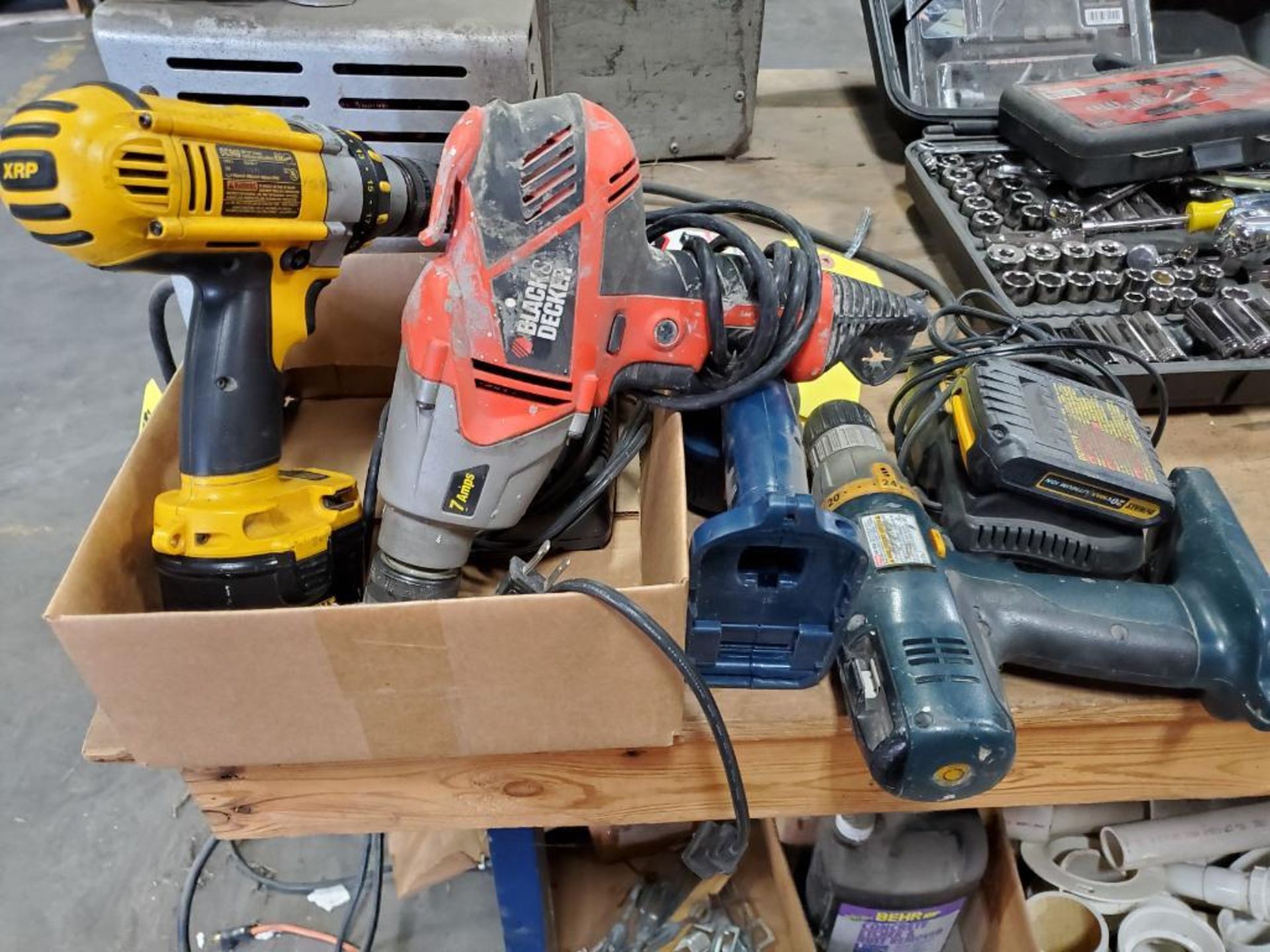 Dewalt 12v XRP Cordless Drill w/ Charger, Black & Decker 7 amp Corded Drill, Ryobi 18v Screw Gun (No