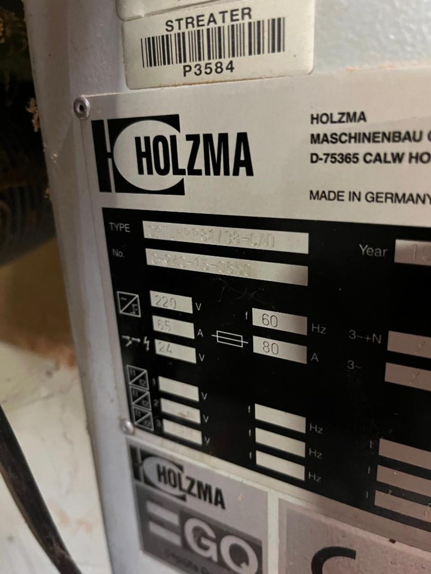 1999 Holzma Optimat CNC Panel Saw, Type OPT.HPP81/38-CAD, S/N 0-240-15-0650 - Image 4 of 4