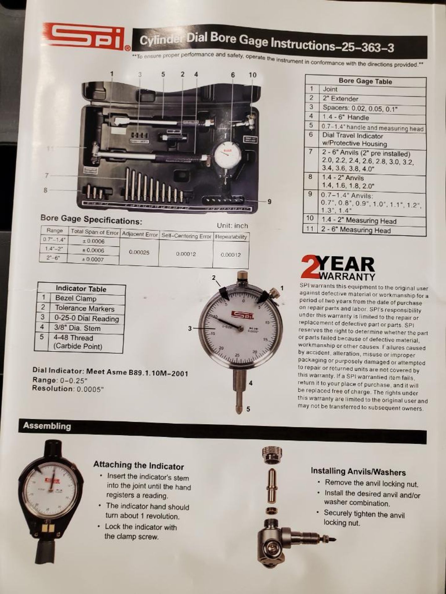 SPI 3-in-1 Cylinder Dial Bore Gauge Set, 0.7-6" Range - Image 5 of 5