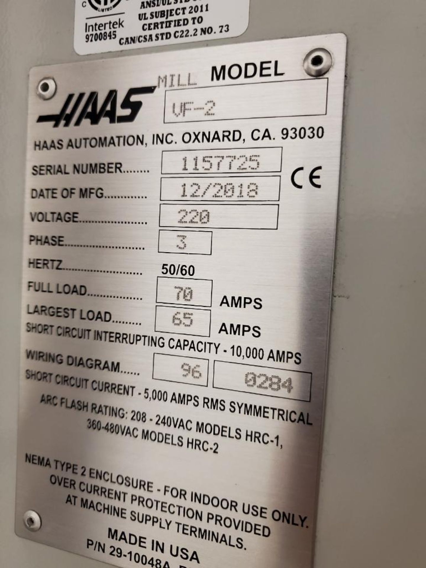 2018 Haas VF2 Vertical CNC Machining Center, s/n 1157725, CT/DIN ISO 40-Taper, 20-Station Tool Holde - Image 12 of 25
