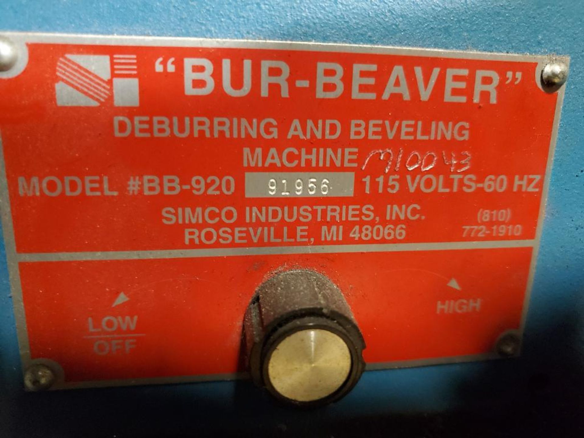 Bur-Beaver Deburring & Beveling Machine, Model BB-920, s/n 91956, 115v/60hz - Image 5 of 5
