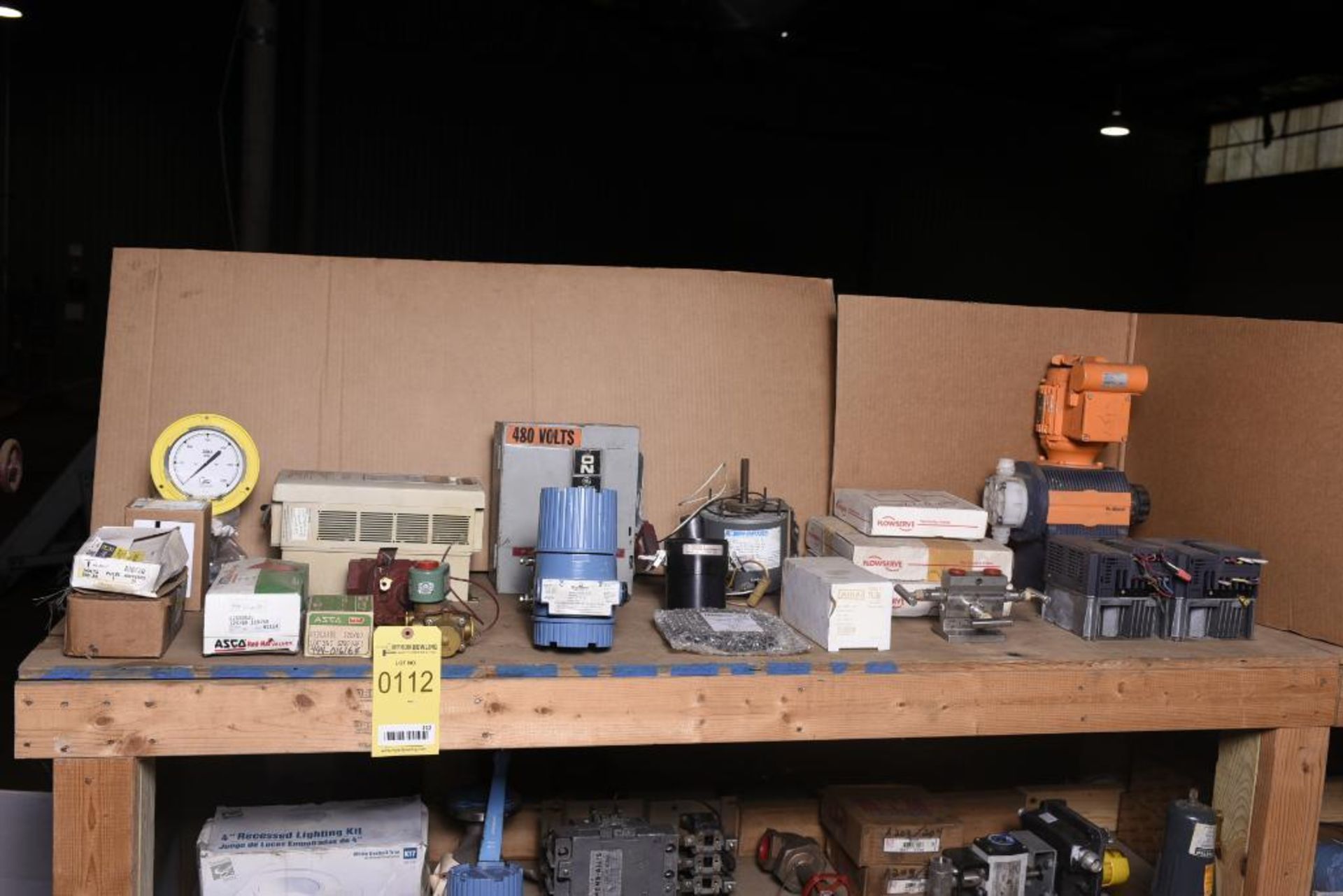 Shelf of Miscellaneous MRO, Valves, Electrical, Motors, Indicators, Pumps (Flowserve, Rosemount, Mit